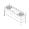 Nõudepesulaud – 190 x 70 cm – 2 kraanikausiga ja tagaservaga – alumise riiuliga