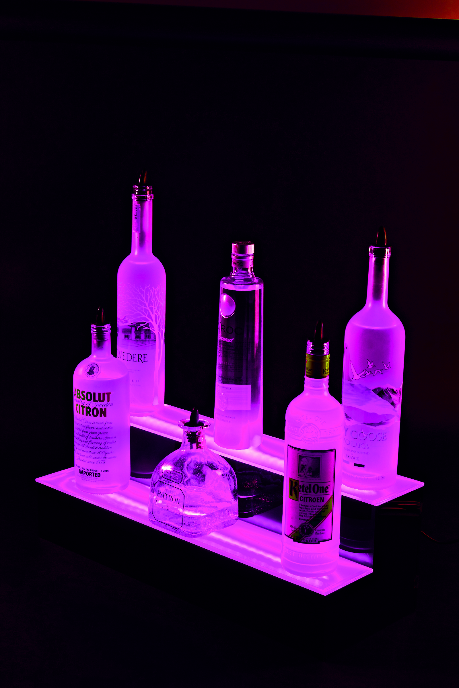 LED-valgustusega pudeliriiul, 2-tasandiline, 60 cm