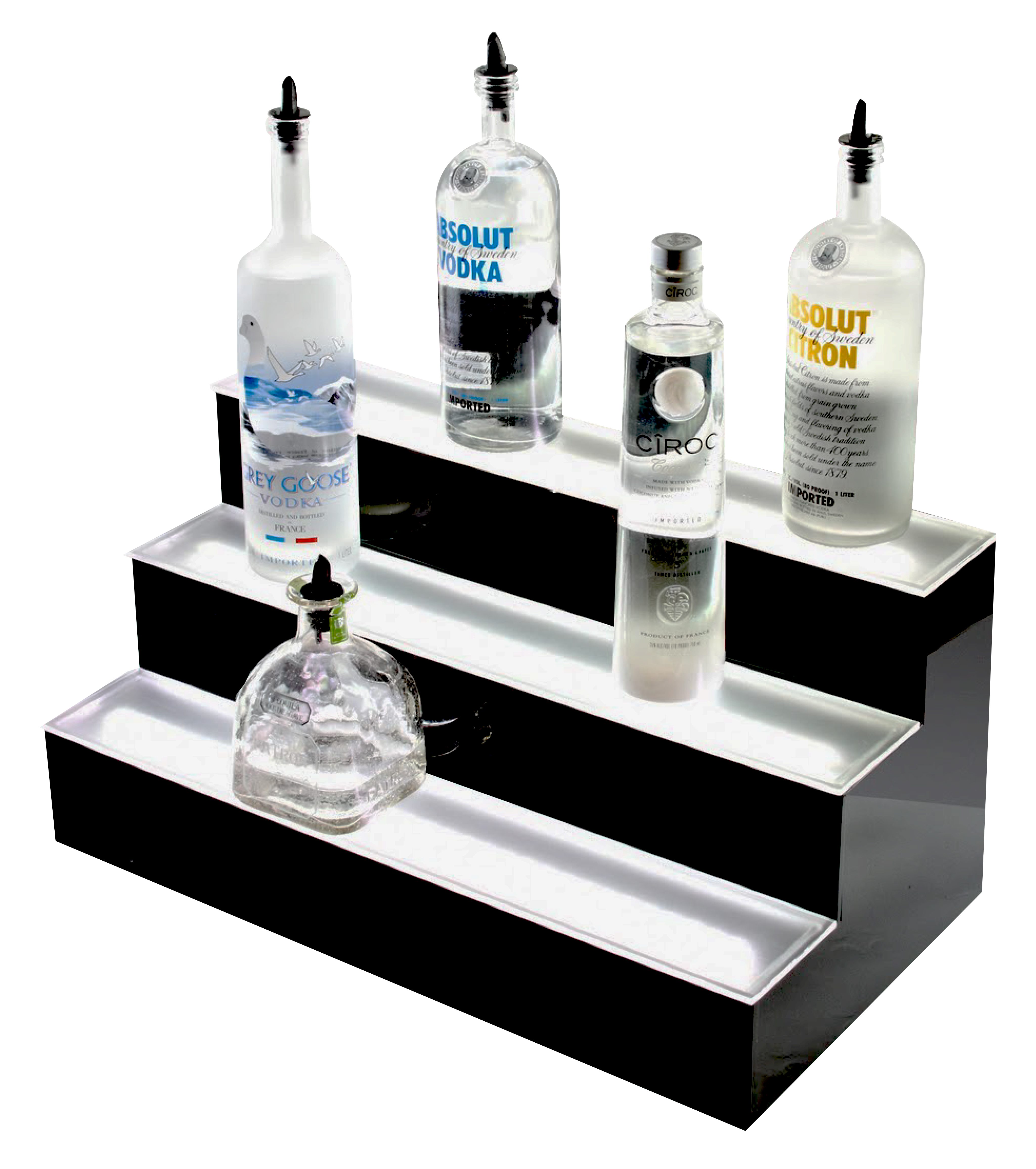 LED-valgustusega pudeliriiul, 3-tasandiline, 60 cm