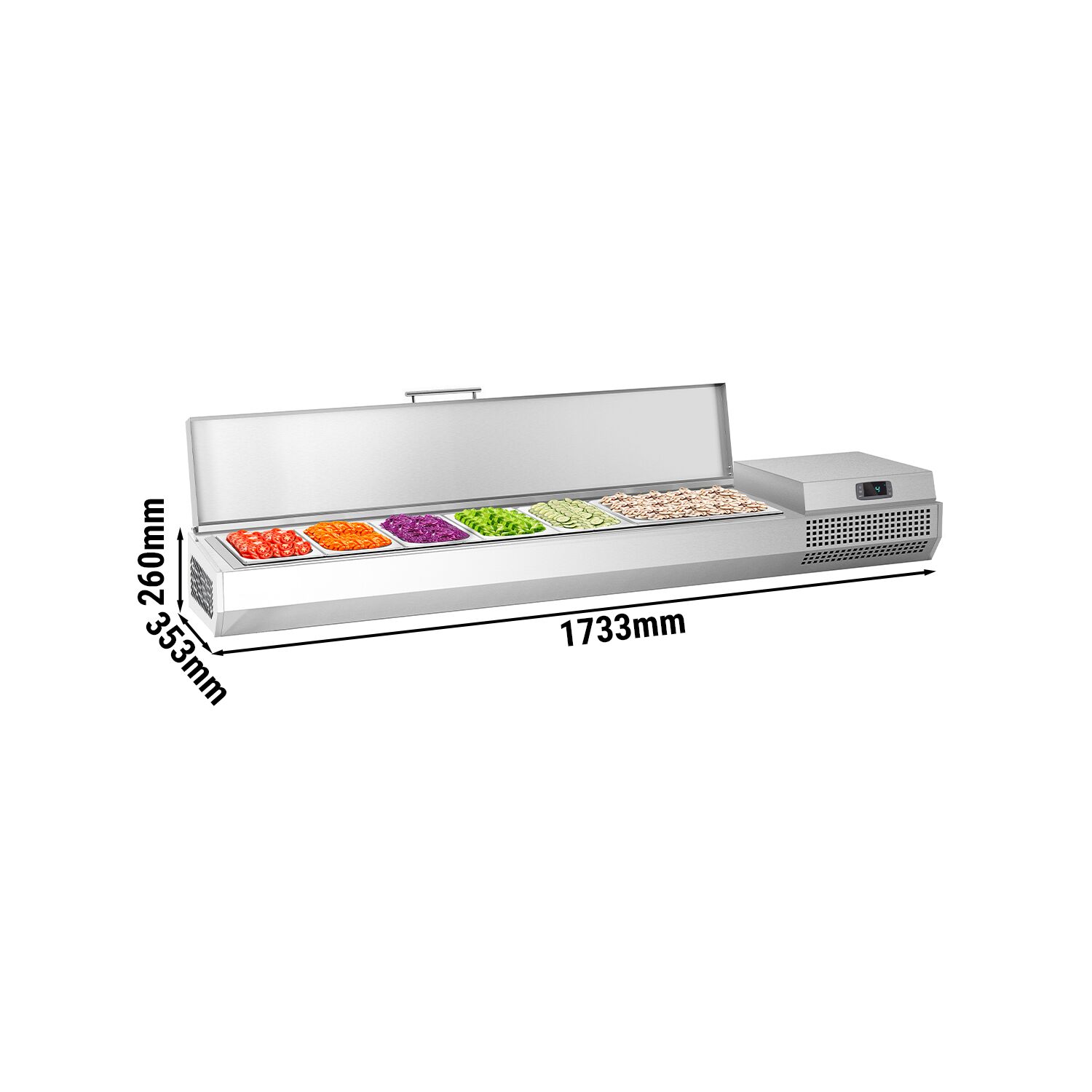 GN külmlett 1733 × 353 mm, 7 × GN 1/4