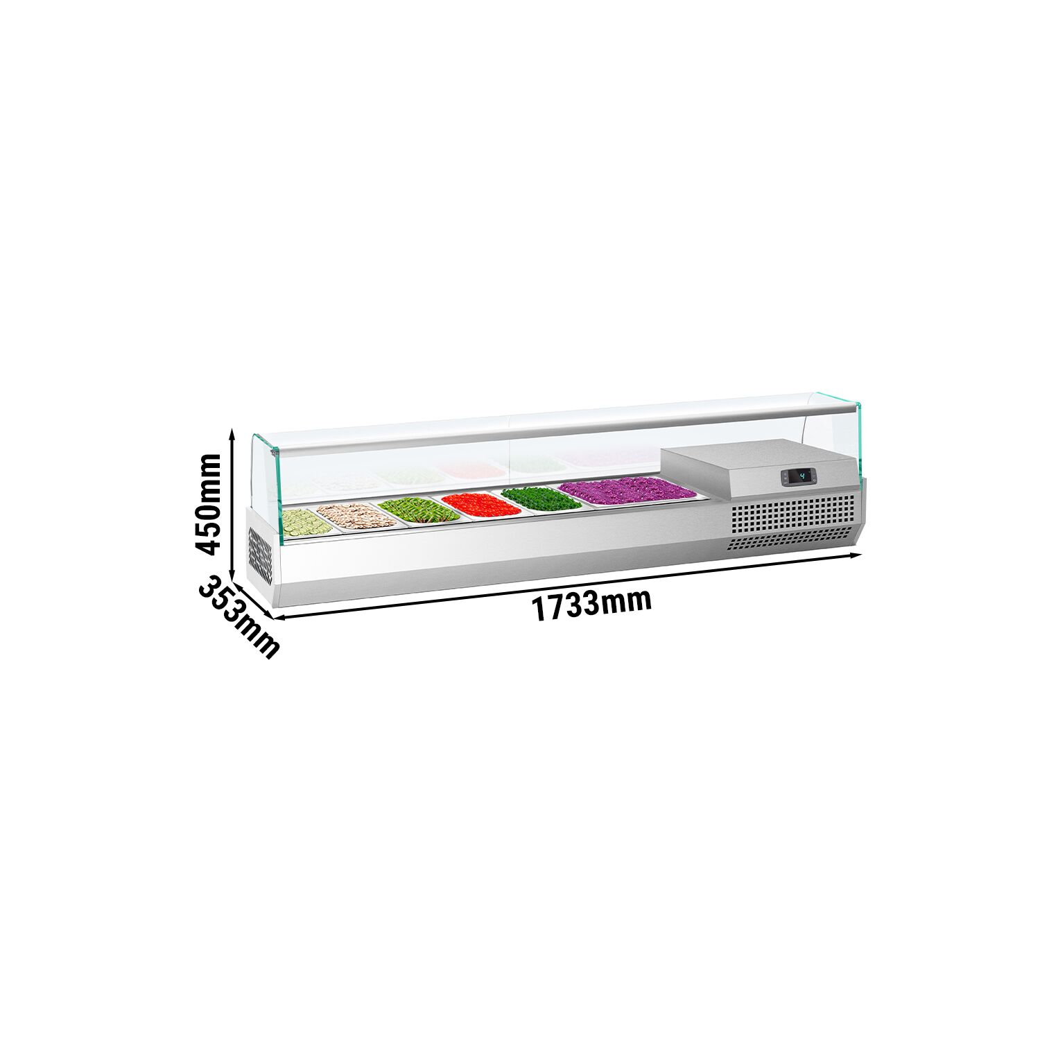 GN külmlett 1733 × 353 mm, 7 × GN 1/4