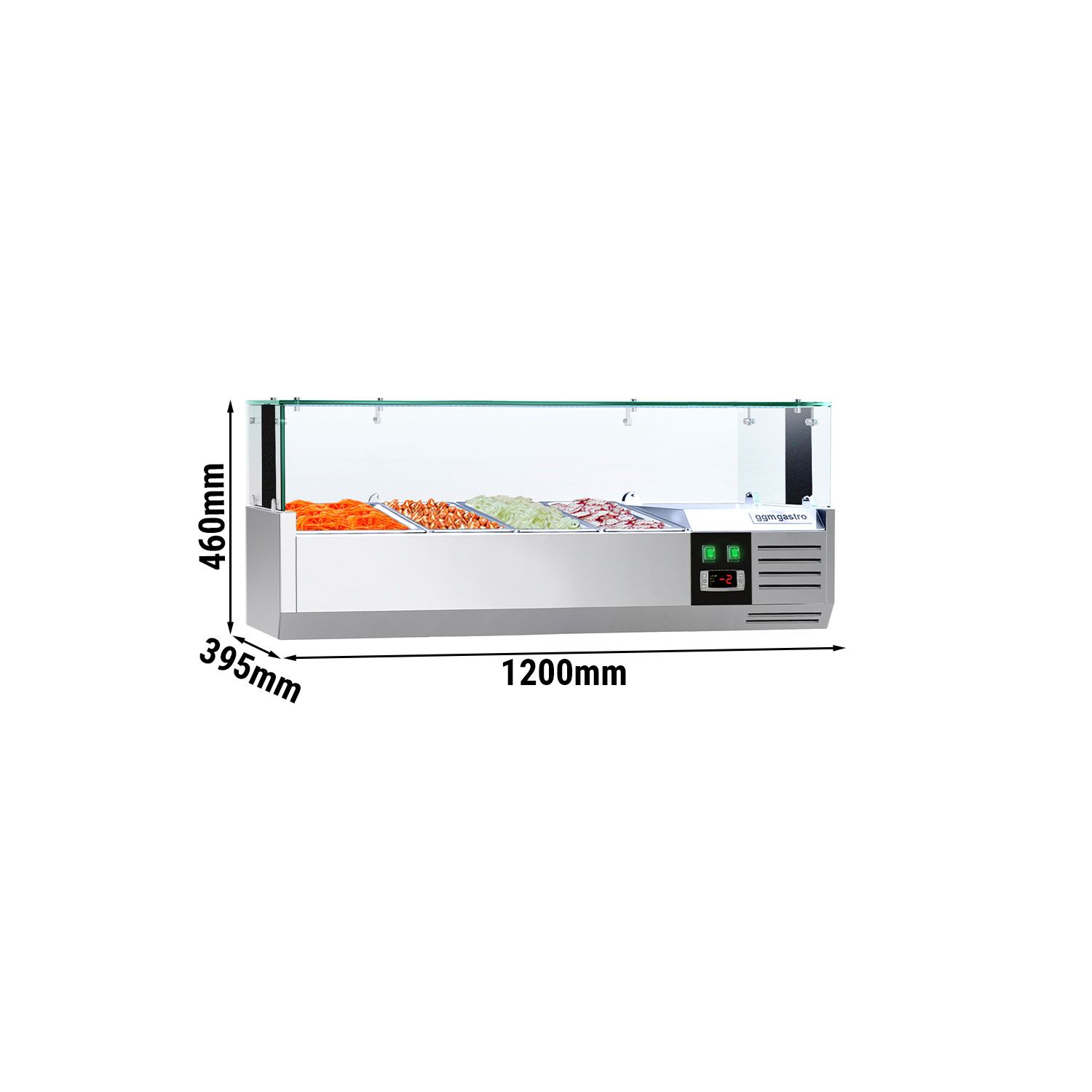 GN külmlett LED 1200 × 395 mm, 3 × GN 1/3 + GN 1/2