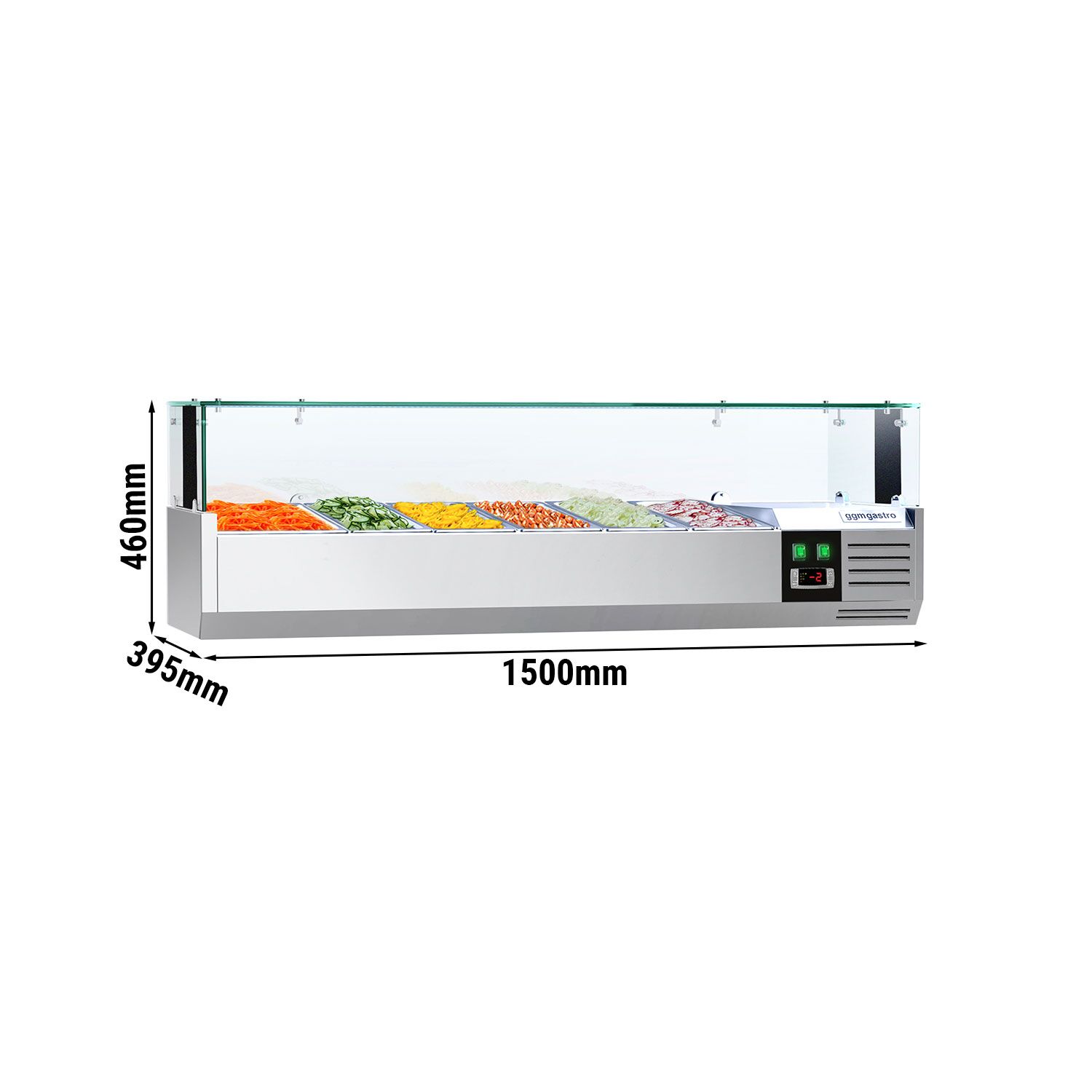 GN külmlett LED 1500 × 395 mm, 5 × GN 1/3 + GN 1/2