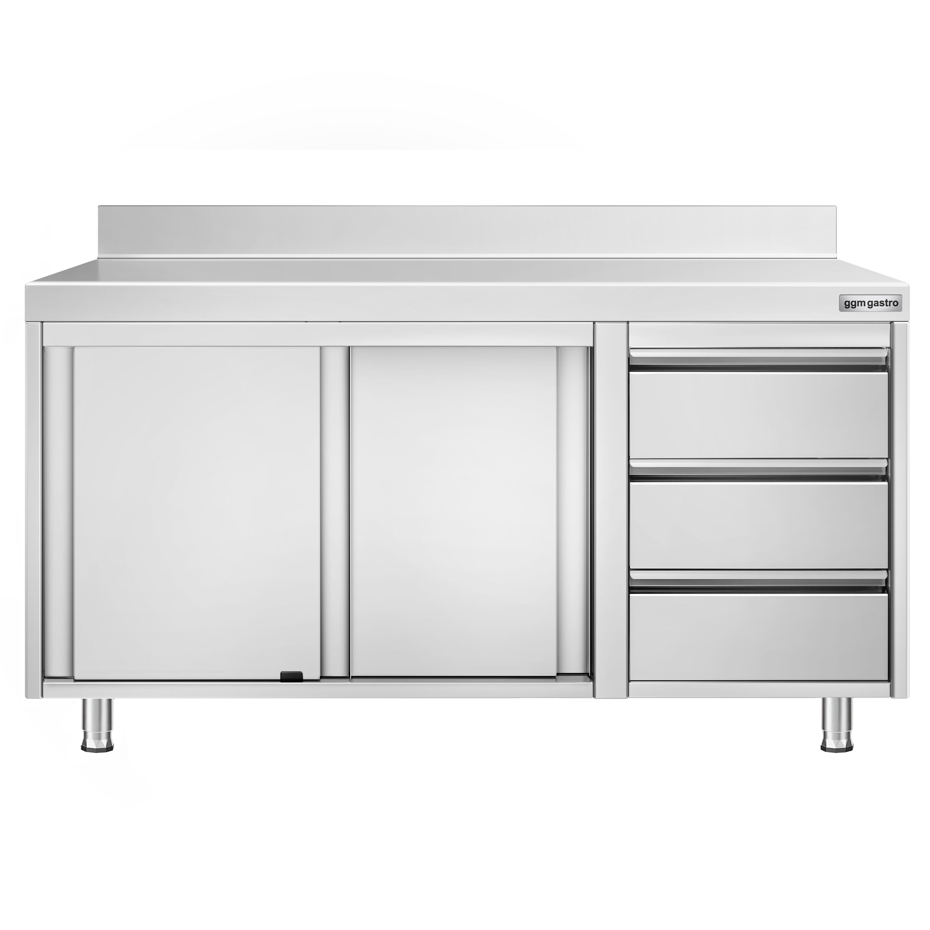 Roostevaba kapp 1400×700mm, lükandustega, 3 sahtlit paremal, tagaserv