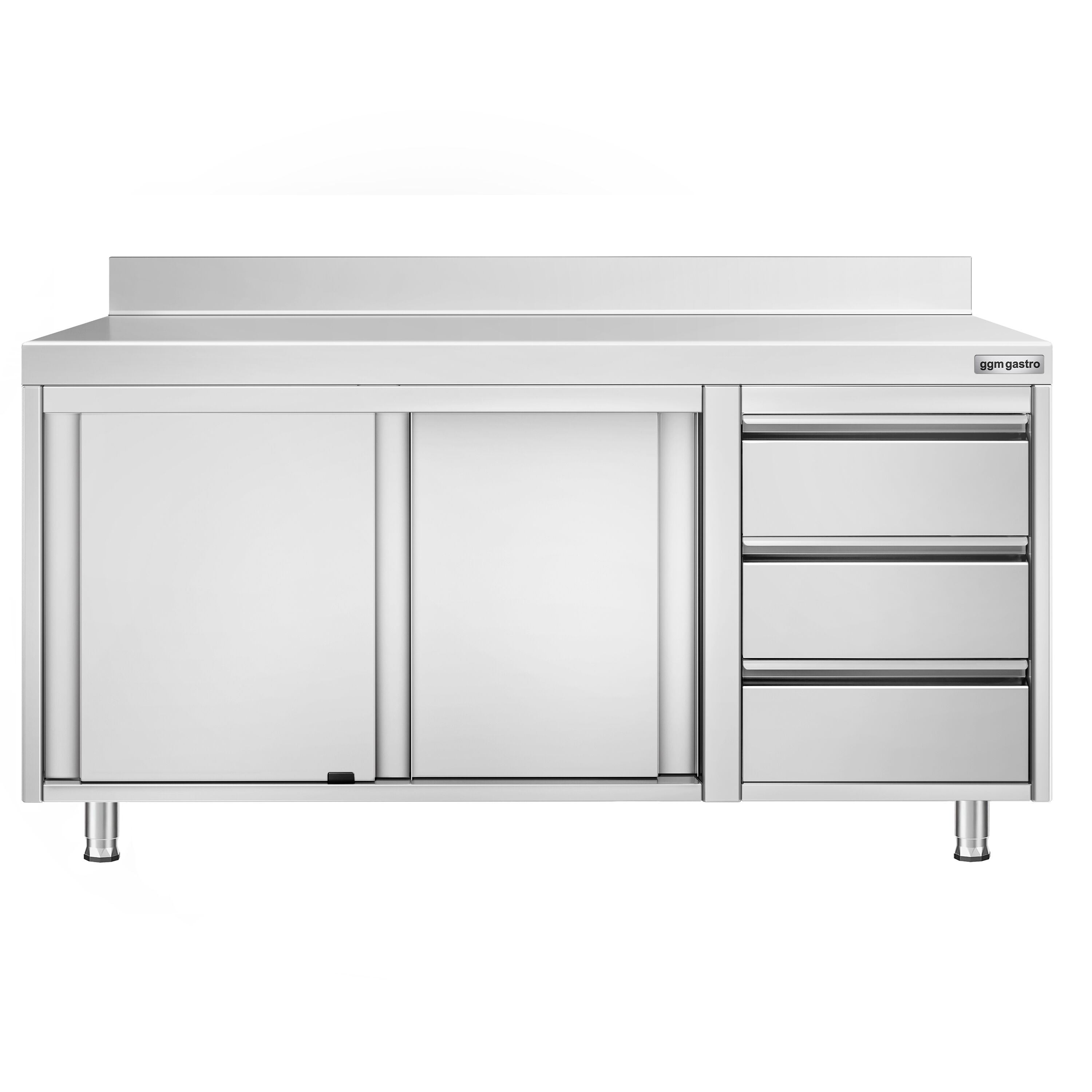 Roostevaba kapp 1600×600mm, lükandustega, 3 sahtlit paremal, tagaserv