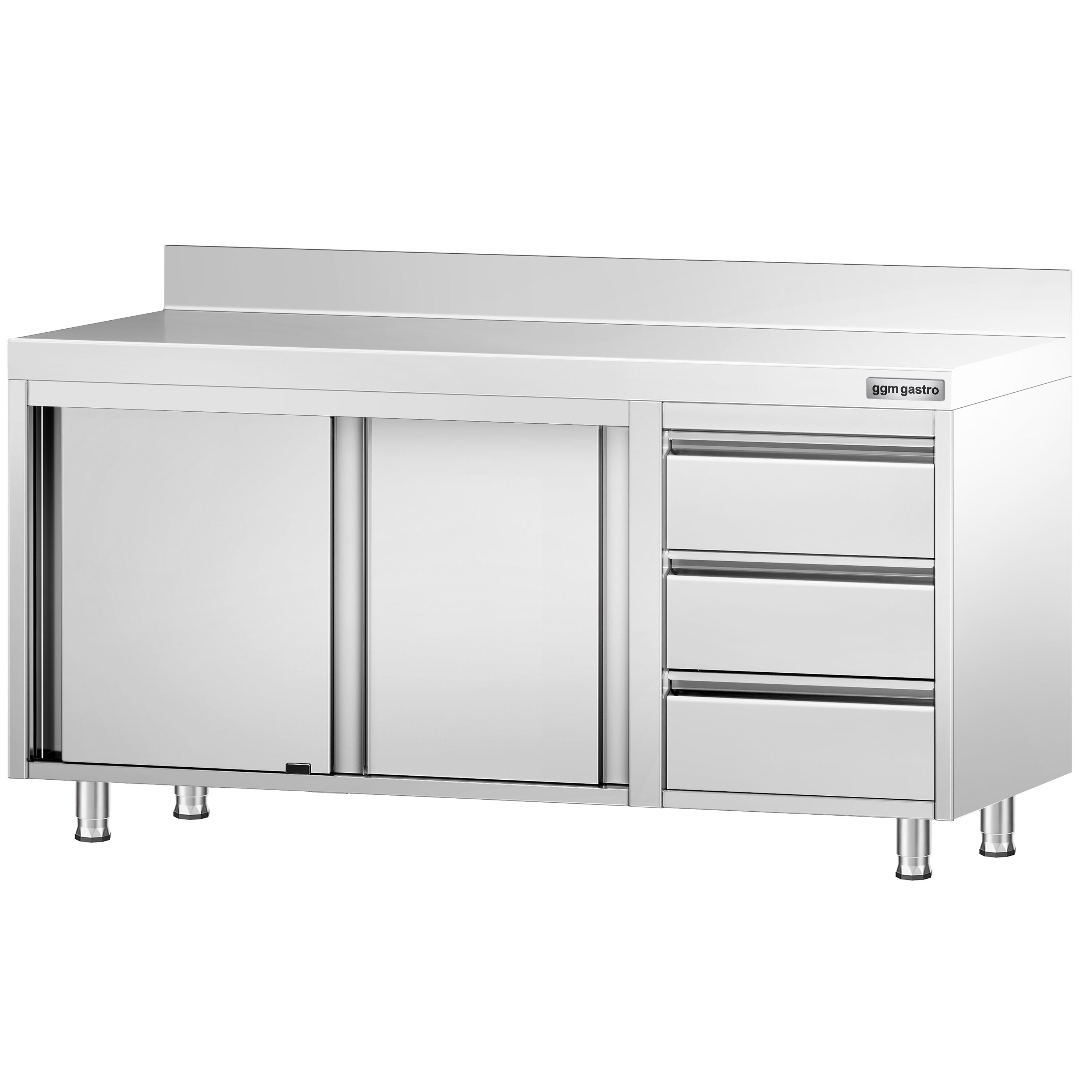 Roostevaba kapp 1600×600mm, lükandustega, 3 sahtlit paremal, tagaserv