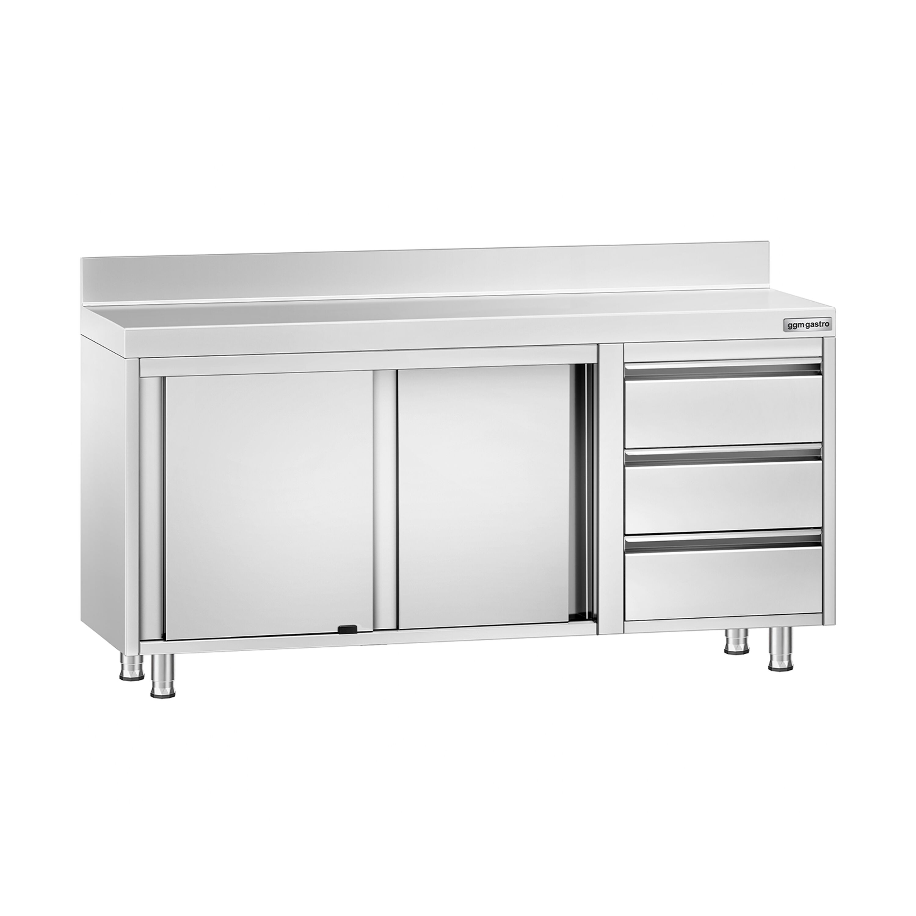 Roostevaba kapp 1600x700mm, lükandustega, 3 sahtlit paremal, tagaserv