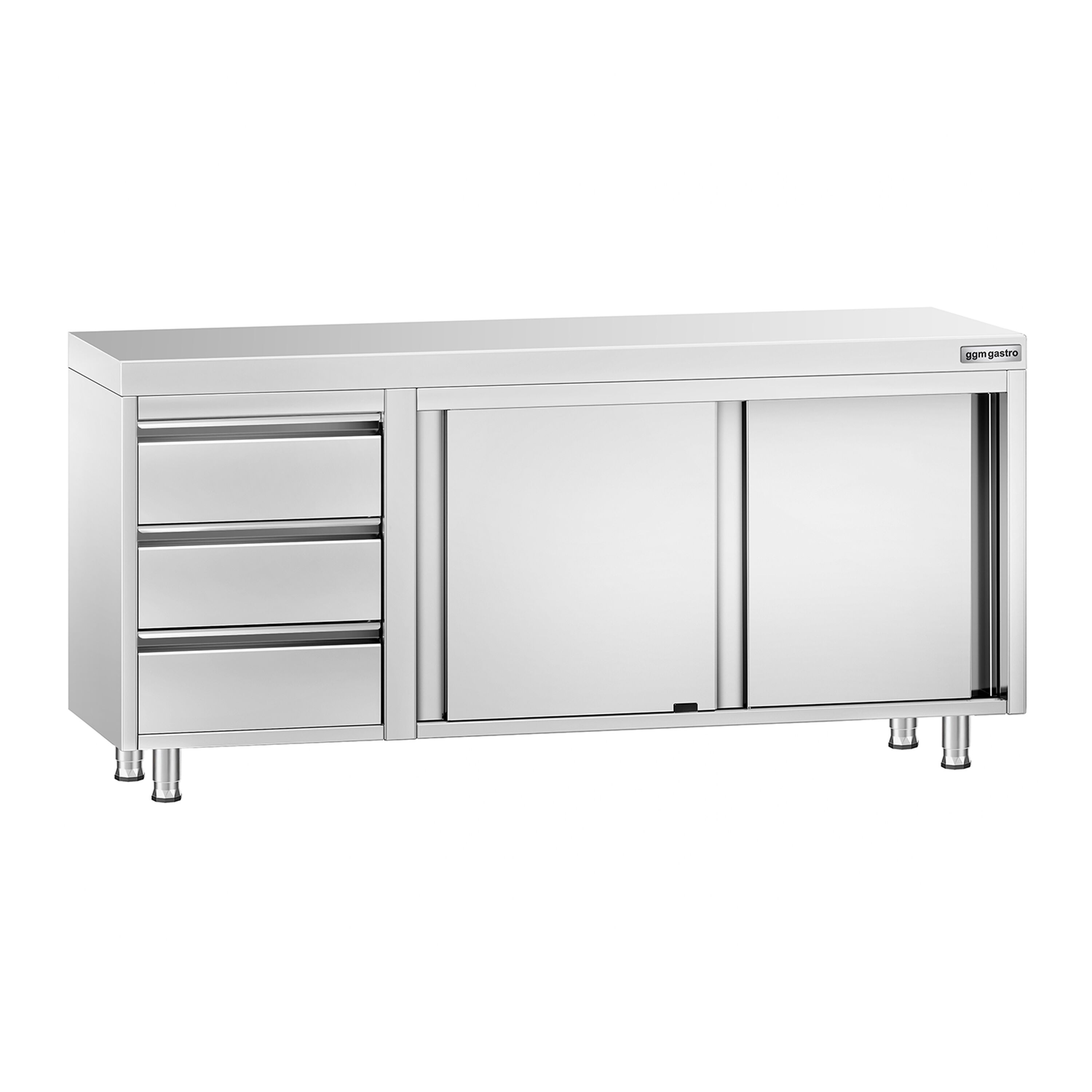 Roostevaba kapp 1800x600mm, lükandustega, 3 sahtlit vasakul