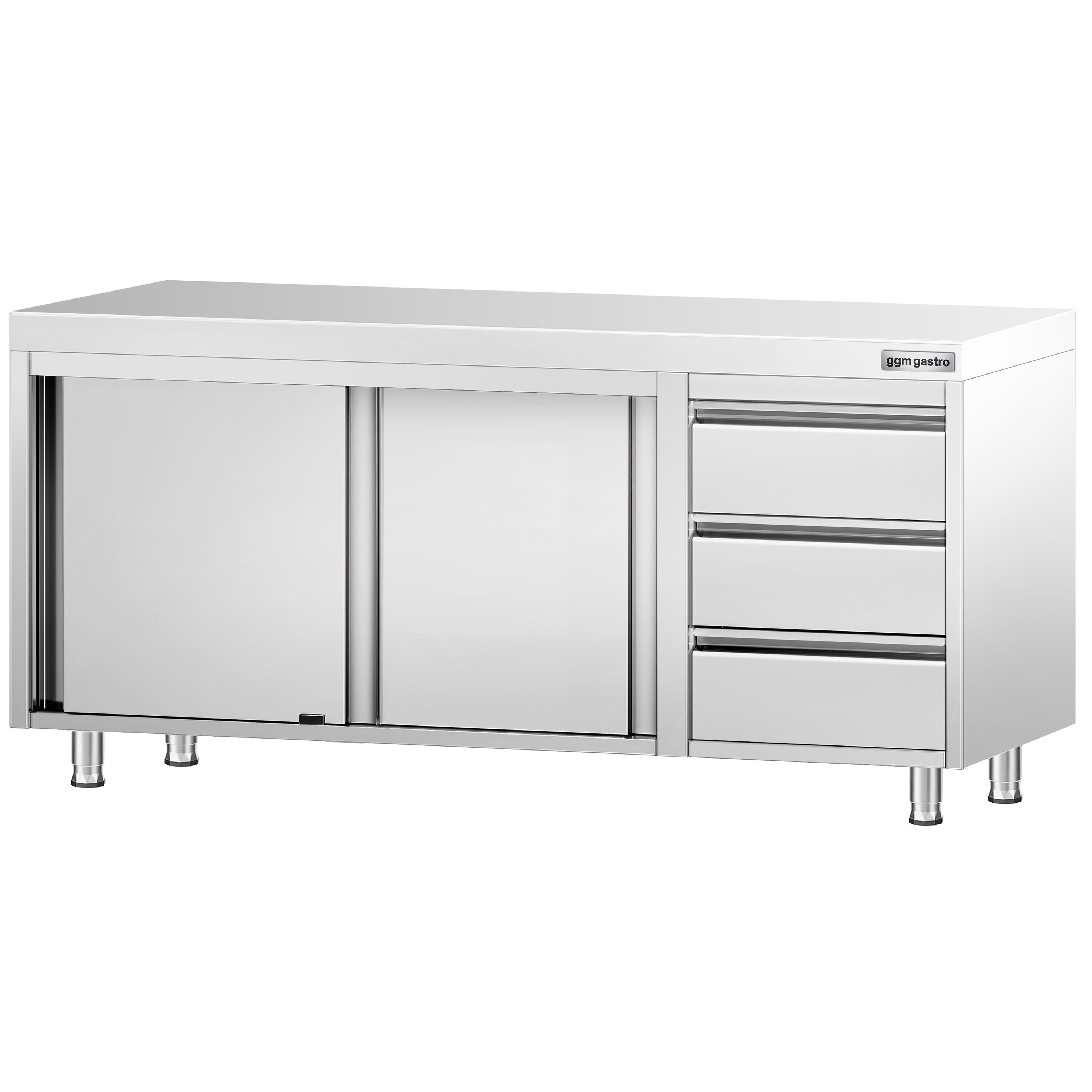 Roostevaba kapp 1800×600mm, lükandustega, 3 sahtlit paremal