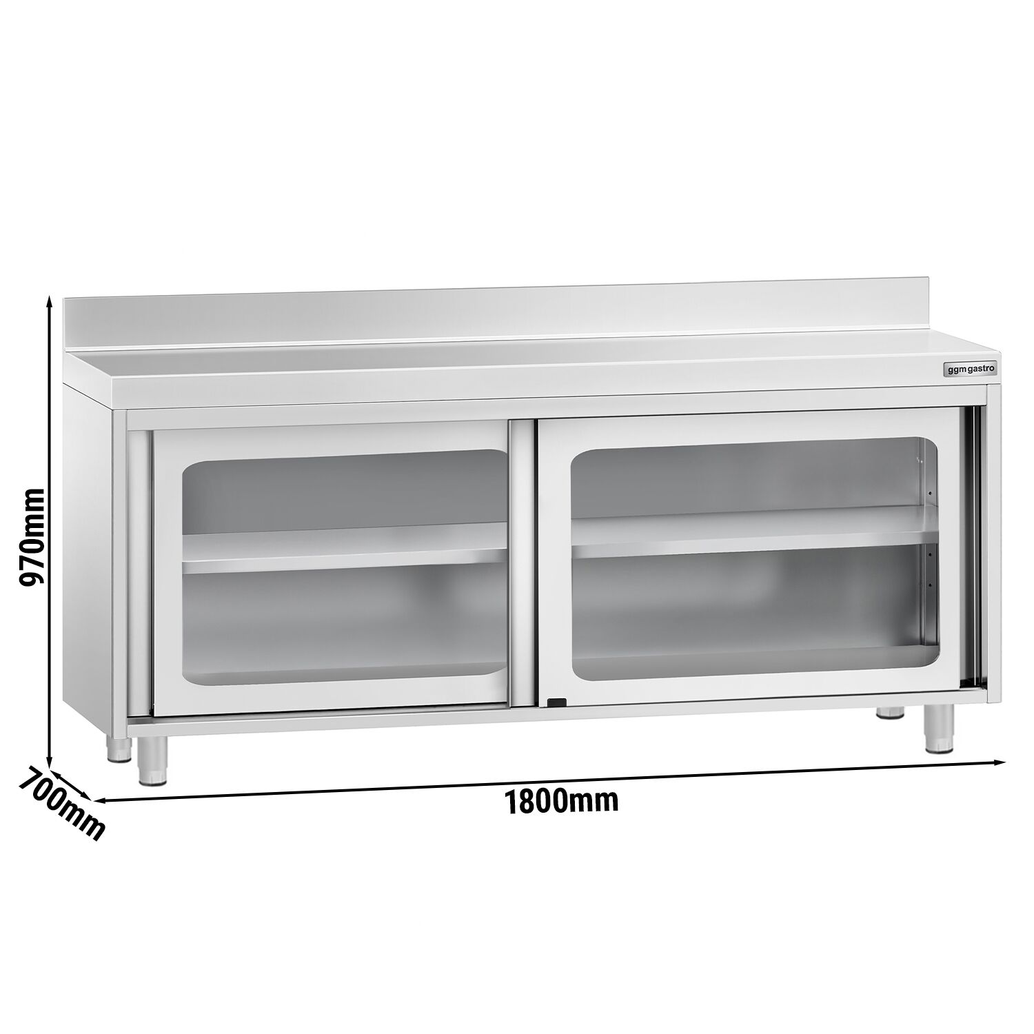 Roostevaba kapp 1800×700mm, klaas-lükandustega, tagaserv