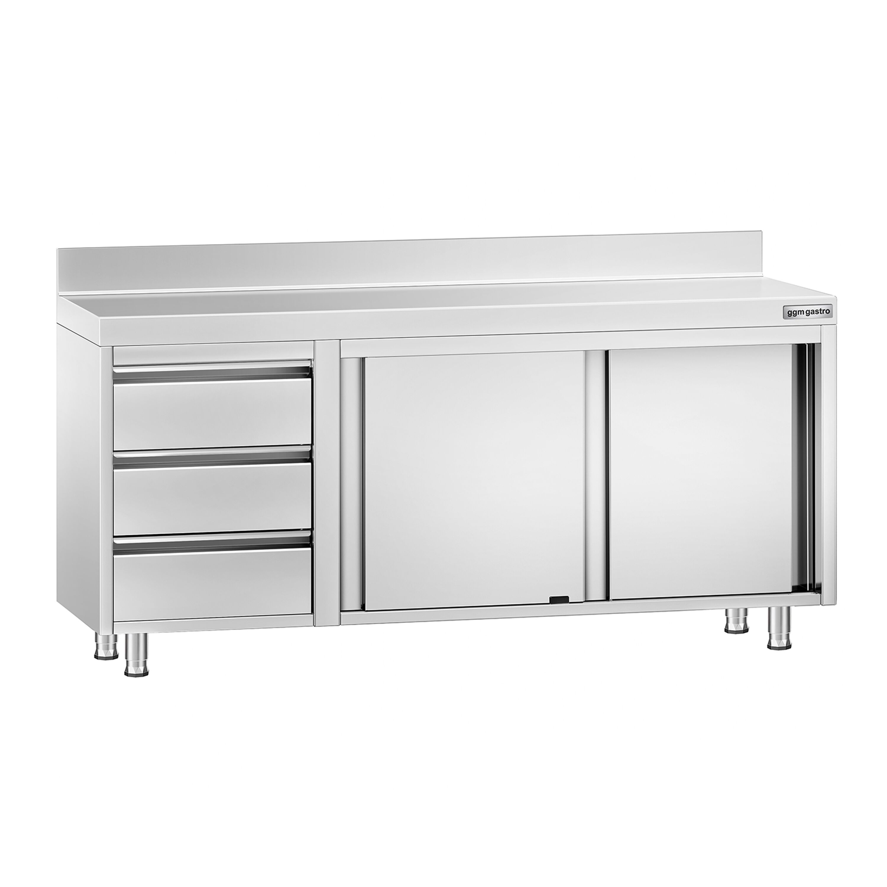 Roostevaba kapp 1800x700mm, lükandustega, 3 sahtlit vasakul, tagaserv