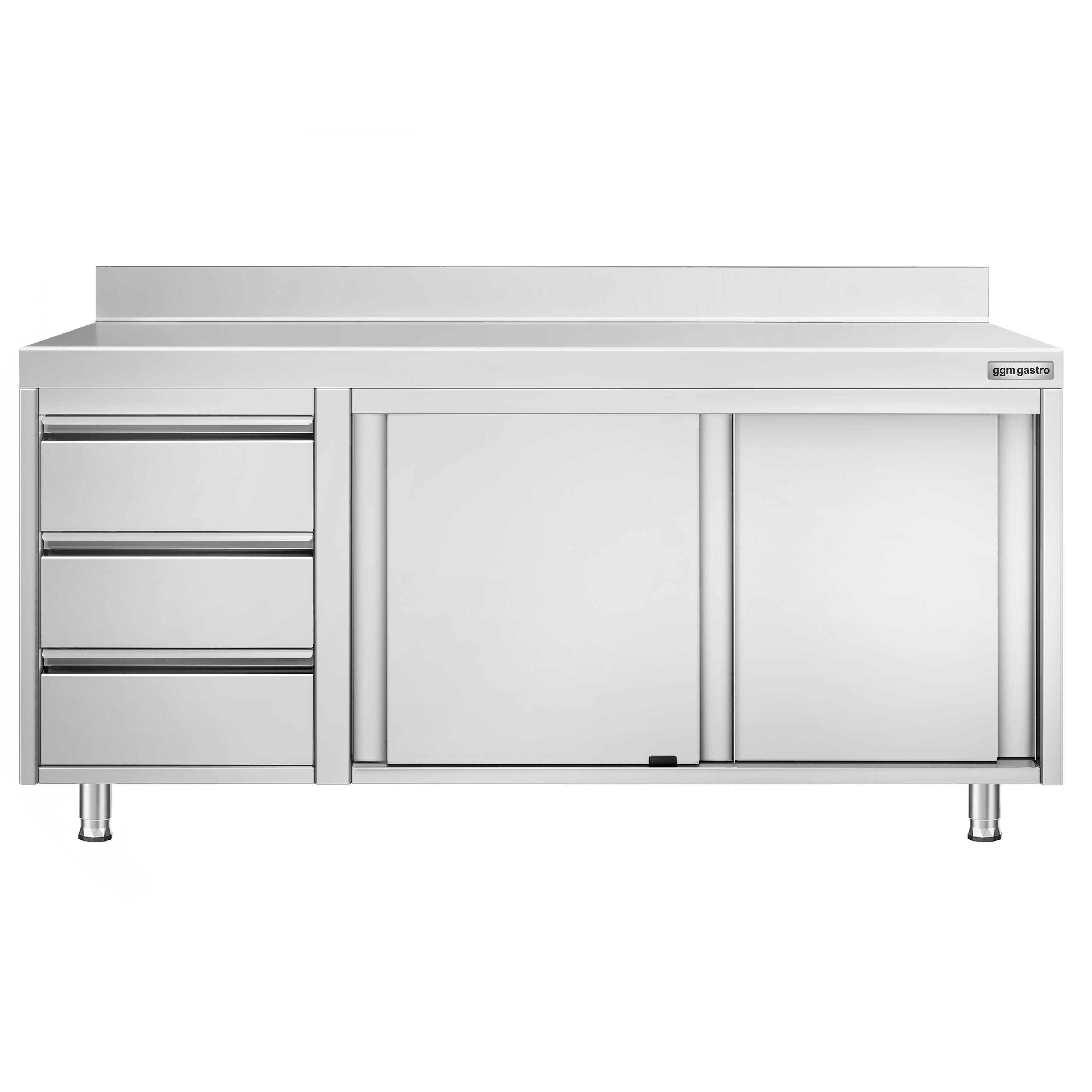 Roostevaba kapp 1800×700mm, lükandustega, 3 sahtlit vasakul, tagaserv