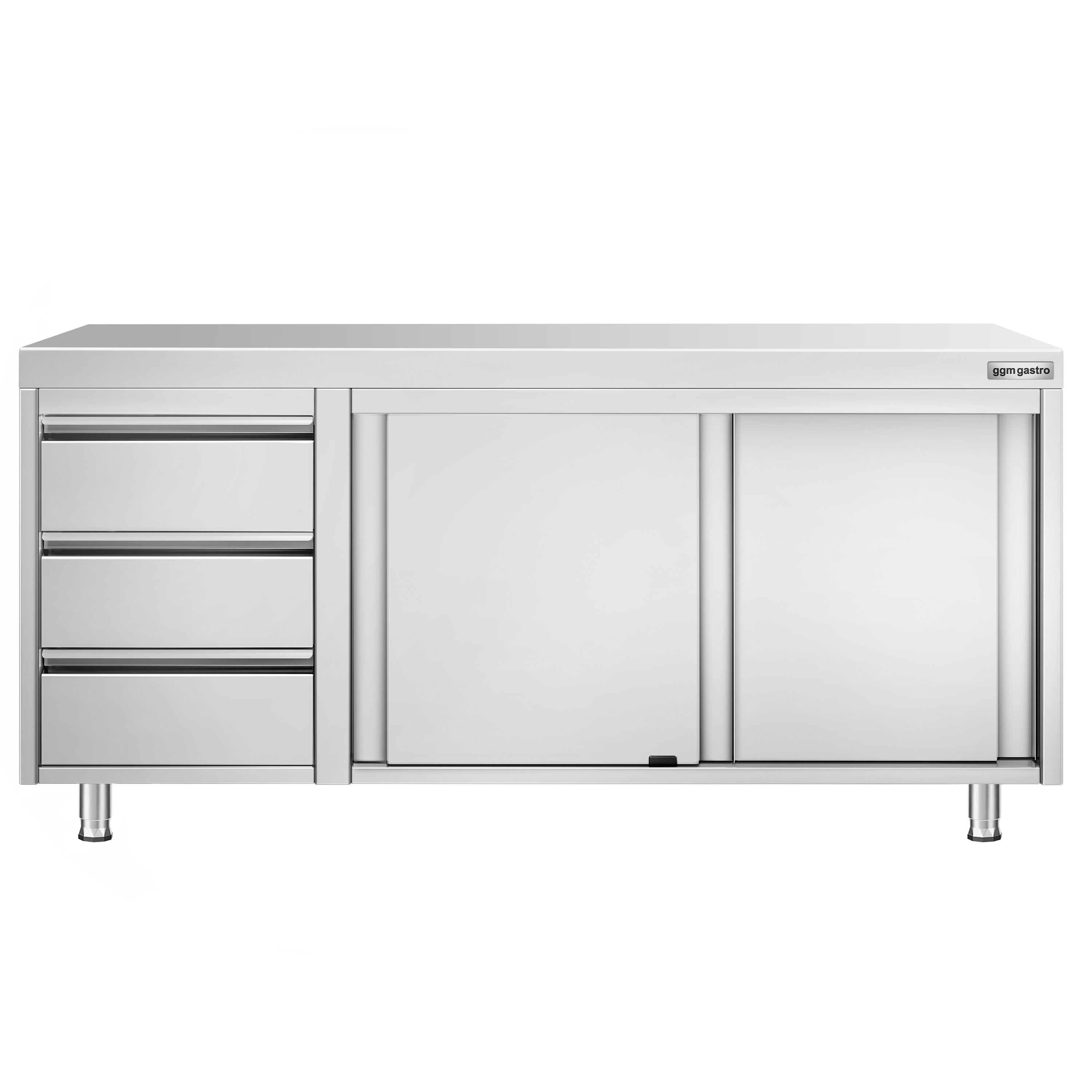 Roostevaba kapp 1800×700mm, lükandustega, 3 sahtlit vasakul