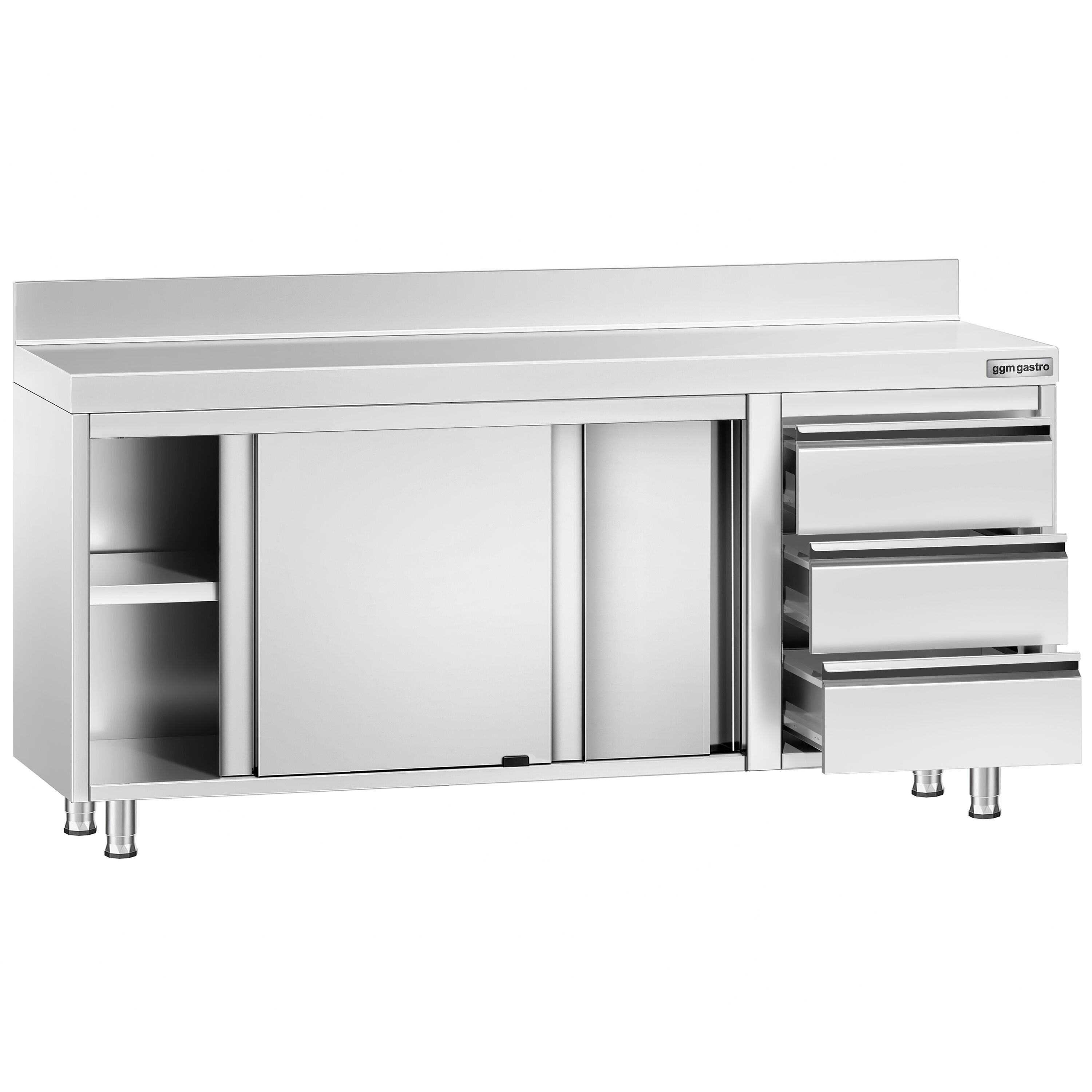 Roostevaba kapp 1800×700mm, lükandustega, 3 sahtlit paremal, tagaserv