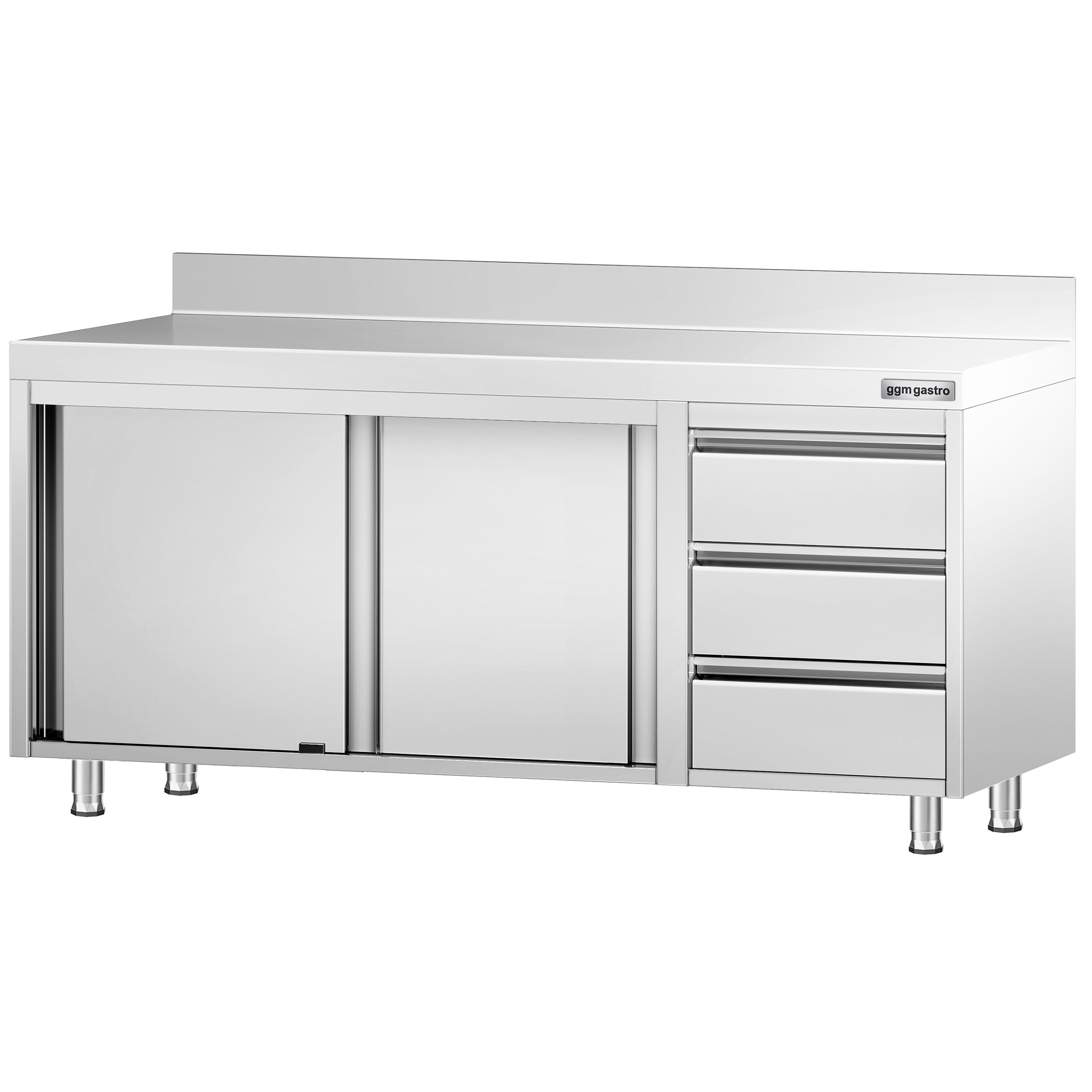 Roostevaba kapp 1800×700mm, lükandustega, 3 sahtlit paremal, tagaserv