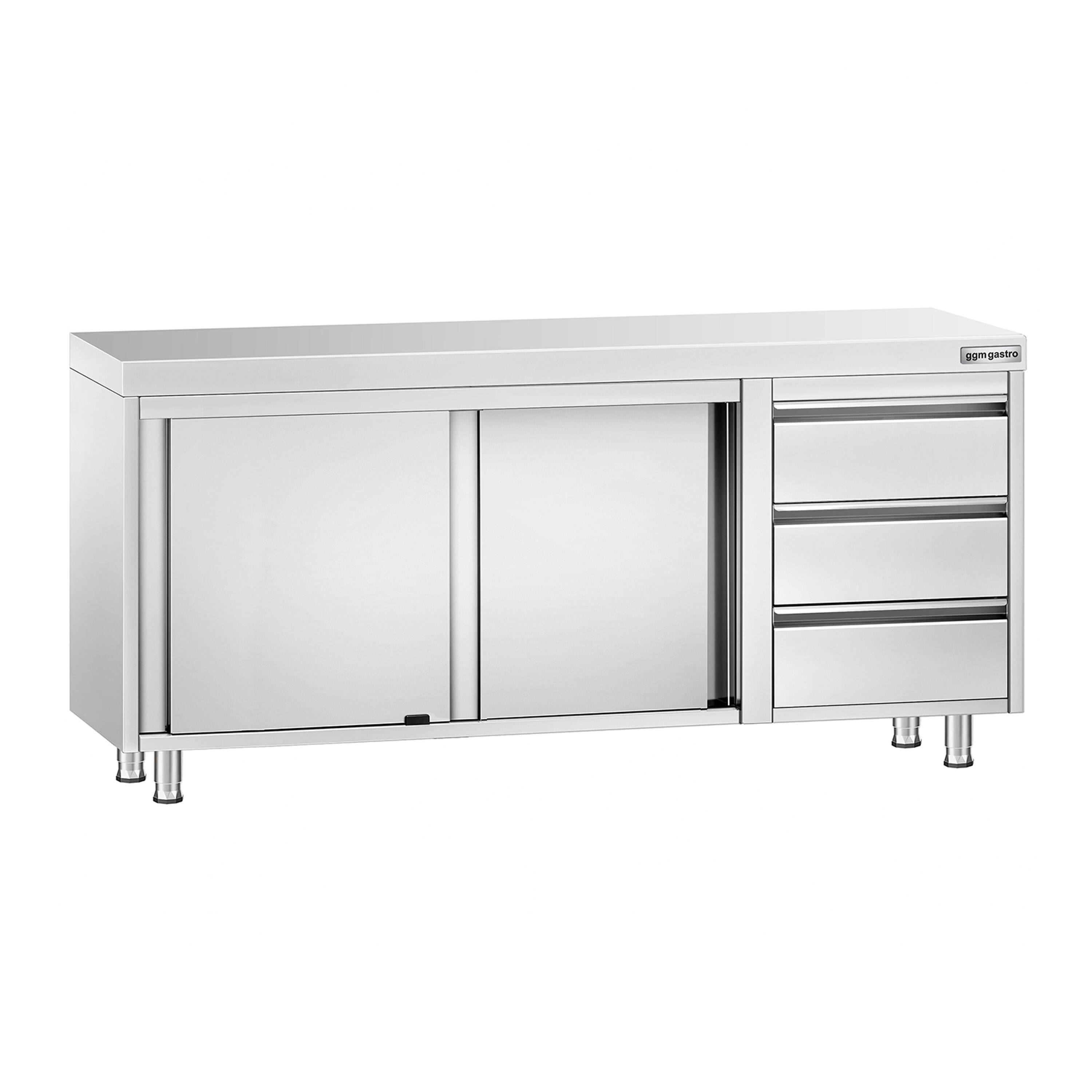 Roostevaba kapp 1800x700mm, lükandustega, 3 sahtlit paremal