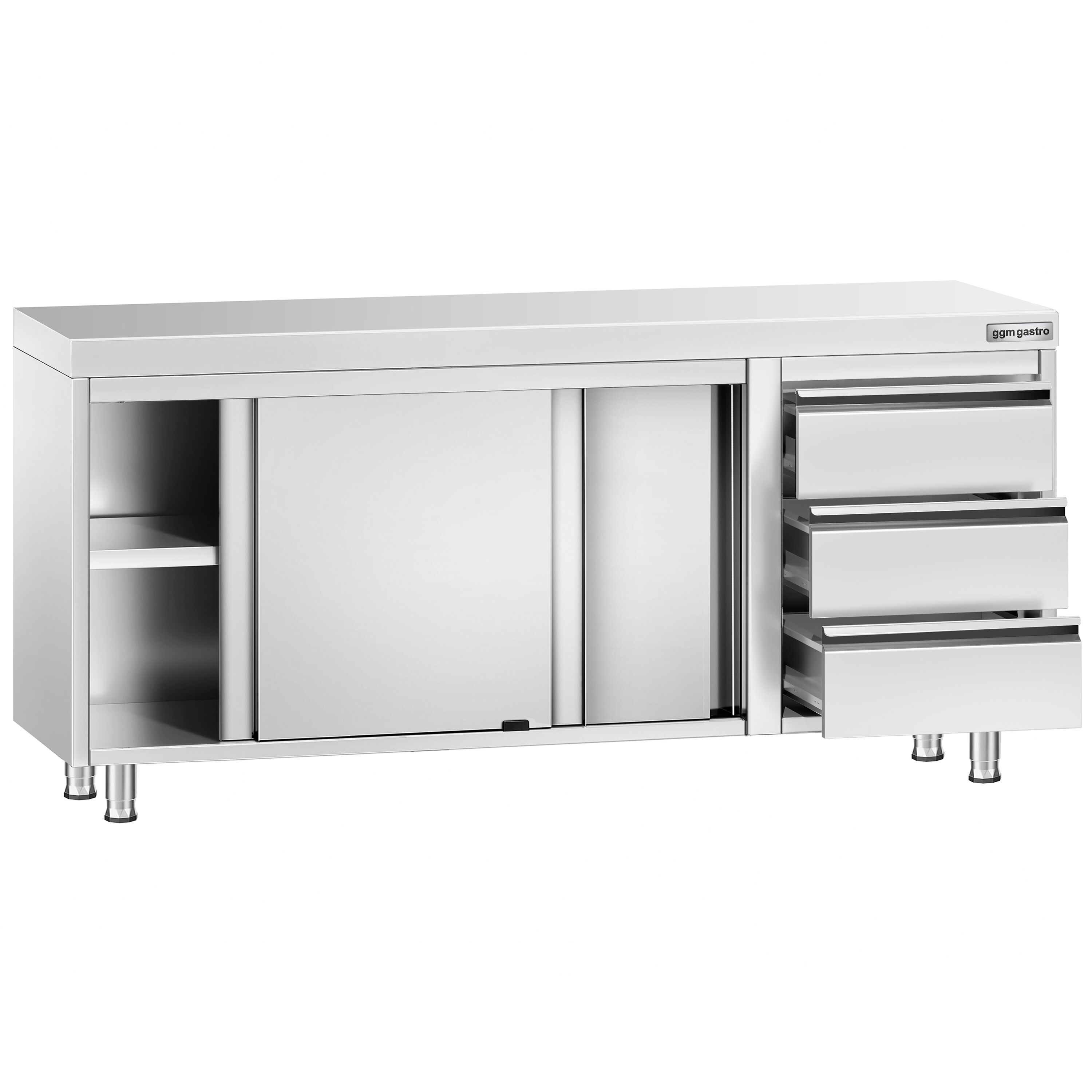 Roostevaba kapp 1800×700mm, lükandustega, 3 sahtlit paremal