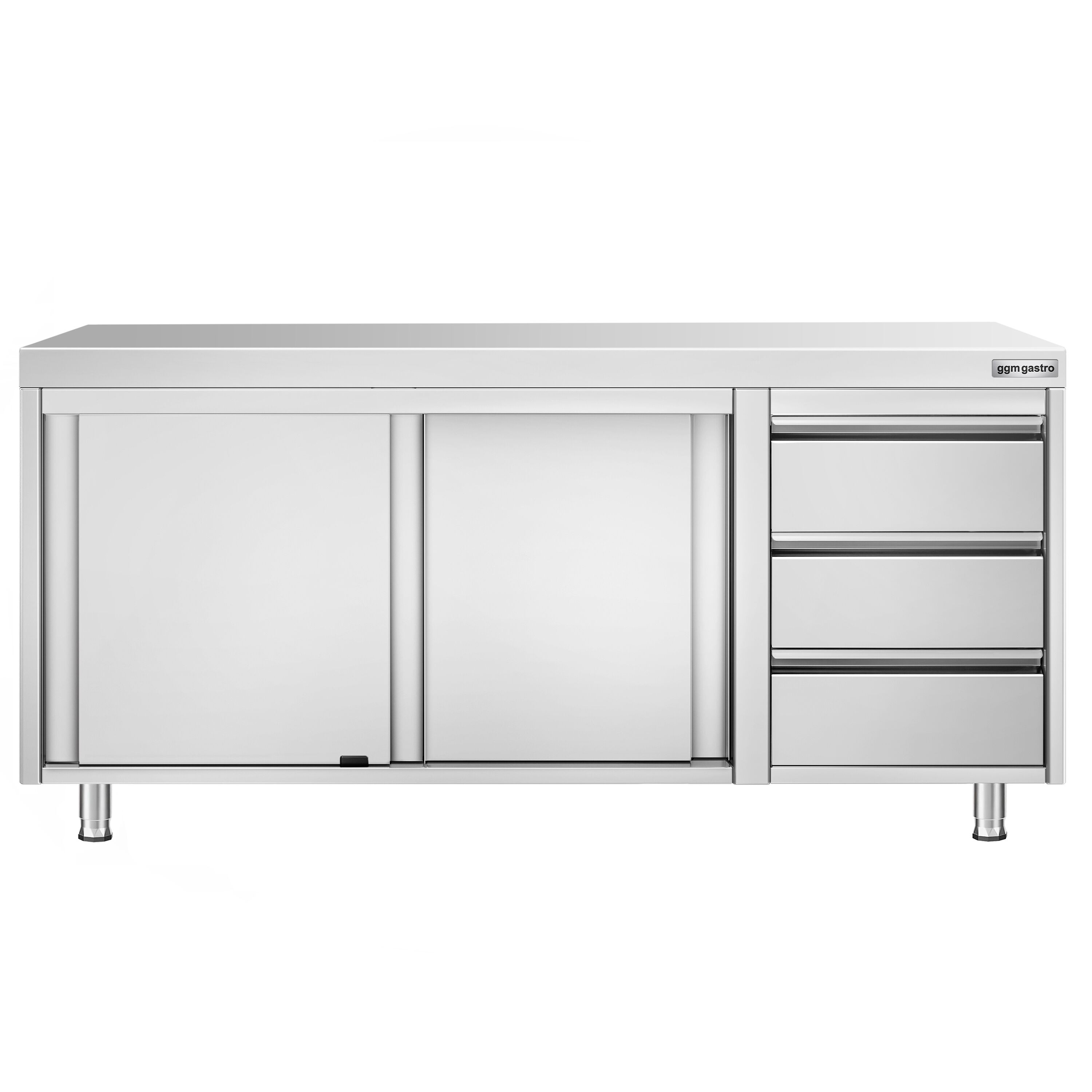 Roostevaba kapp 1800×700mm, lükandustega, 3 sahtlit paremal