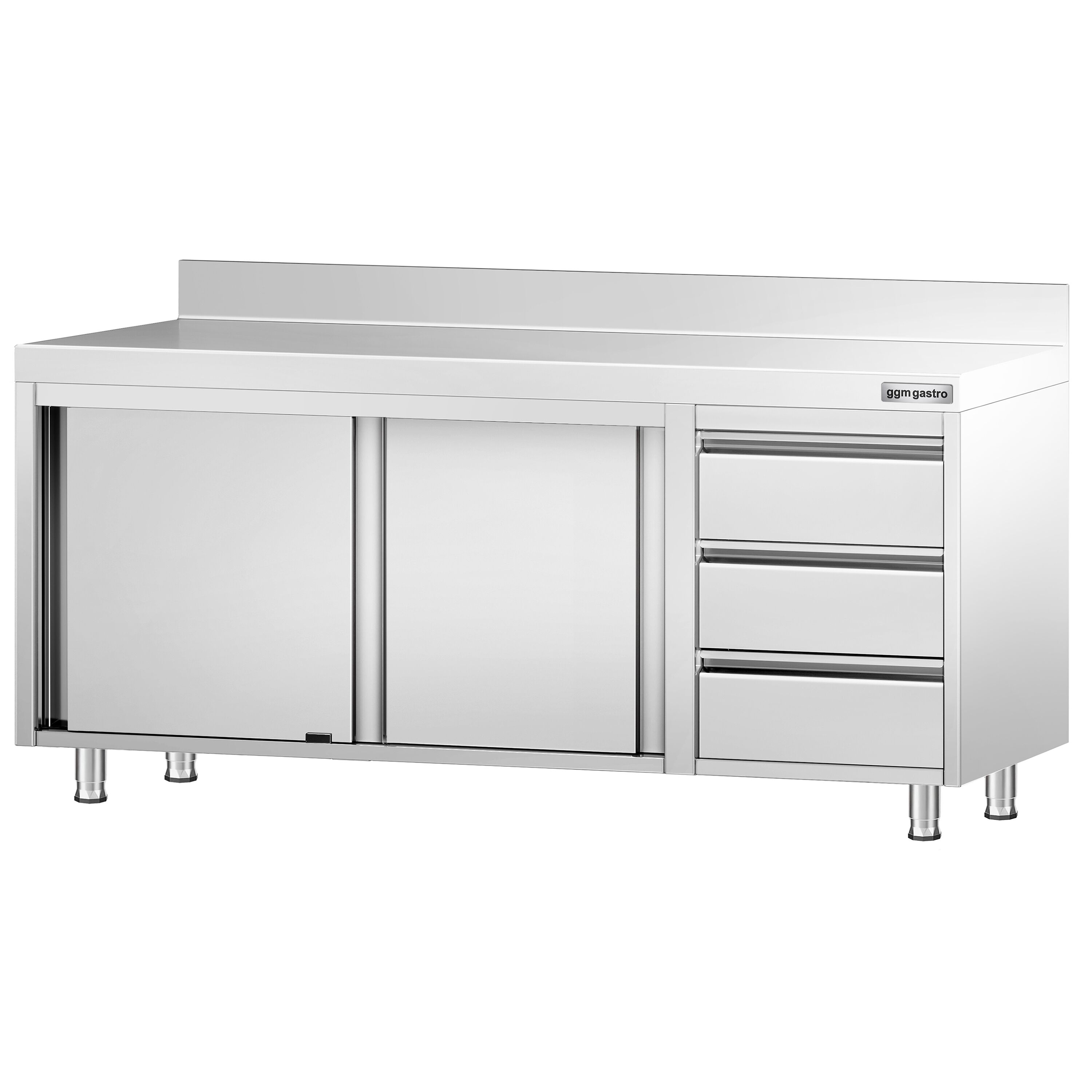 Roostevaba kapp 2000×600mm, lükandustega, 3 sahtlit paremal, tagaserv