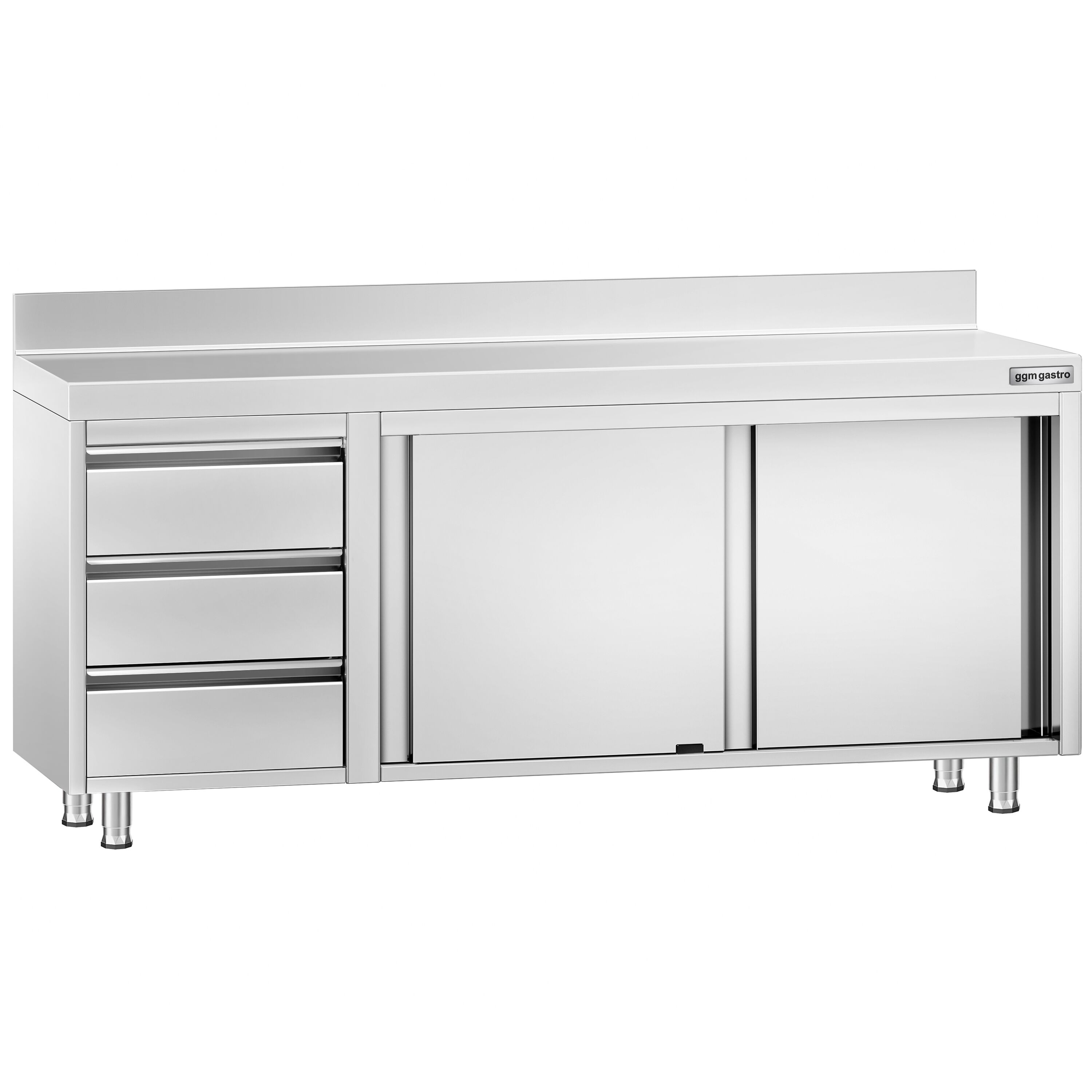 Roostevaba kapp 2000x700mm, lükandustega, 3 sahtlit vasakul, tagaserv