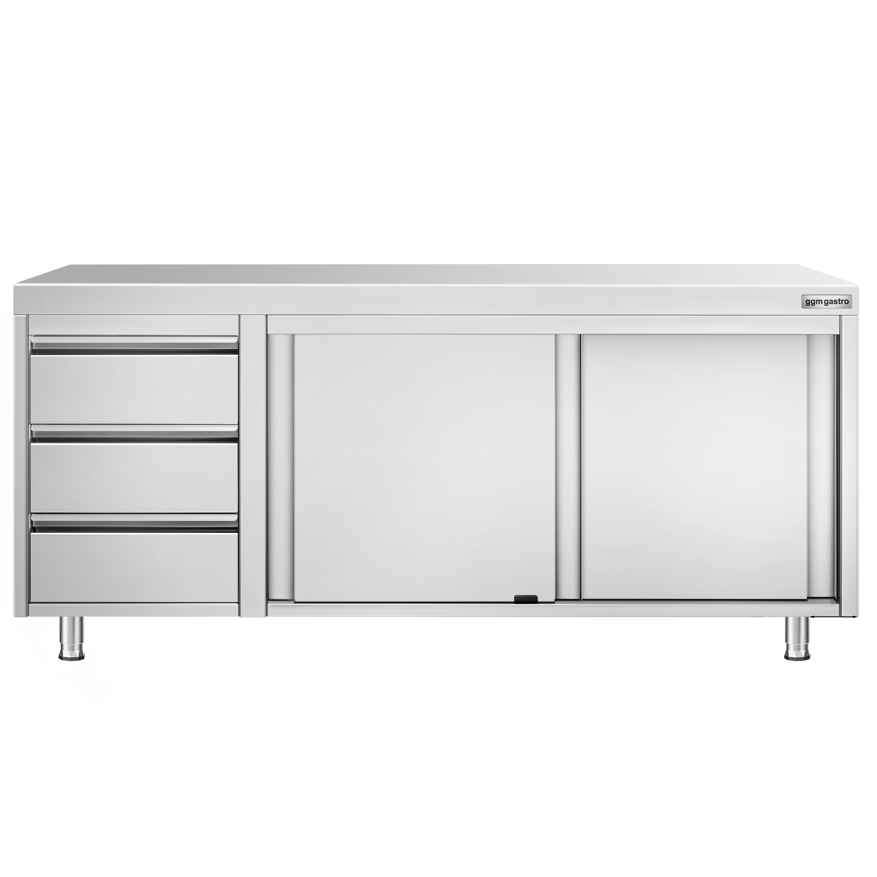 Roostevaba kapp 2000×700mm, lükandustega, 3 sahtlit vasakul