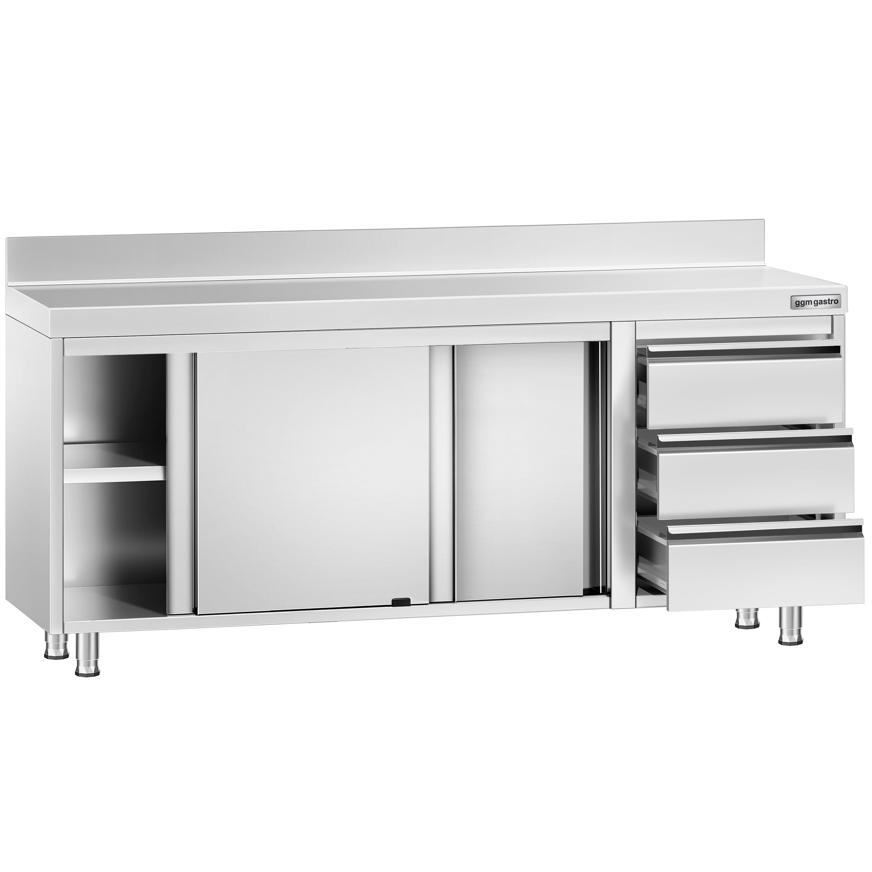 Roostevaba kapp 2000×700mm, lükandustega, 3 sahtlit paremal, tagaserv