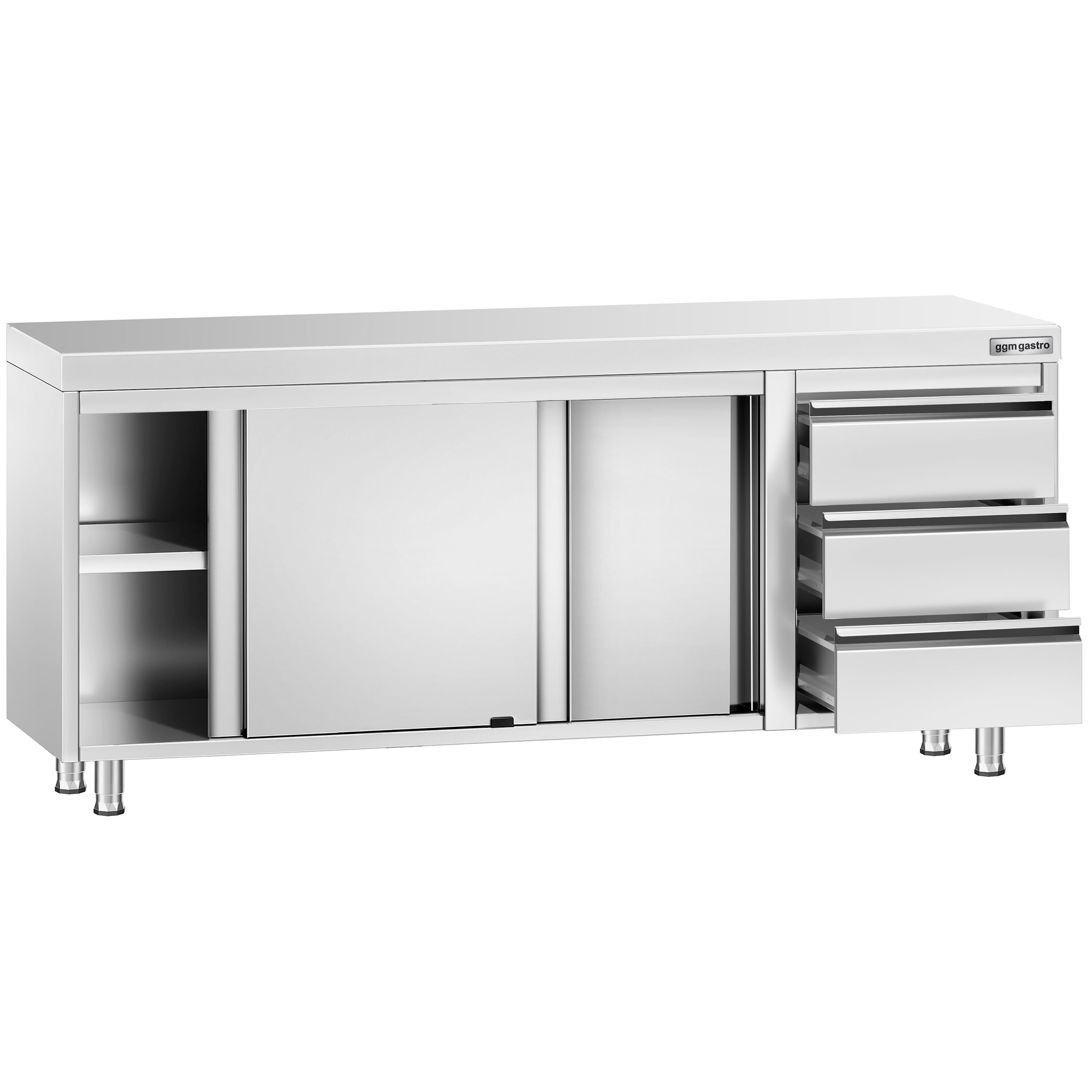 Roostevaba kapp 2000×700mm, lükandustega, 3 sahtlit paremal