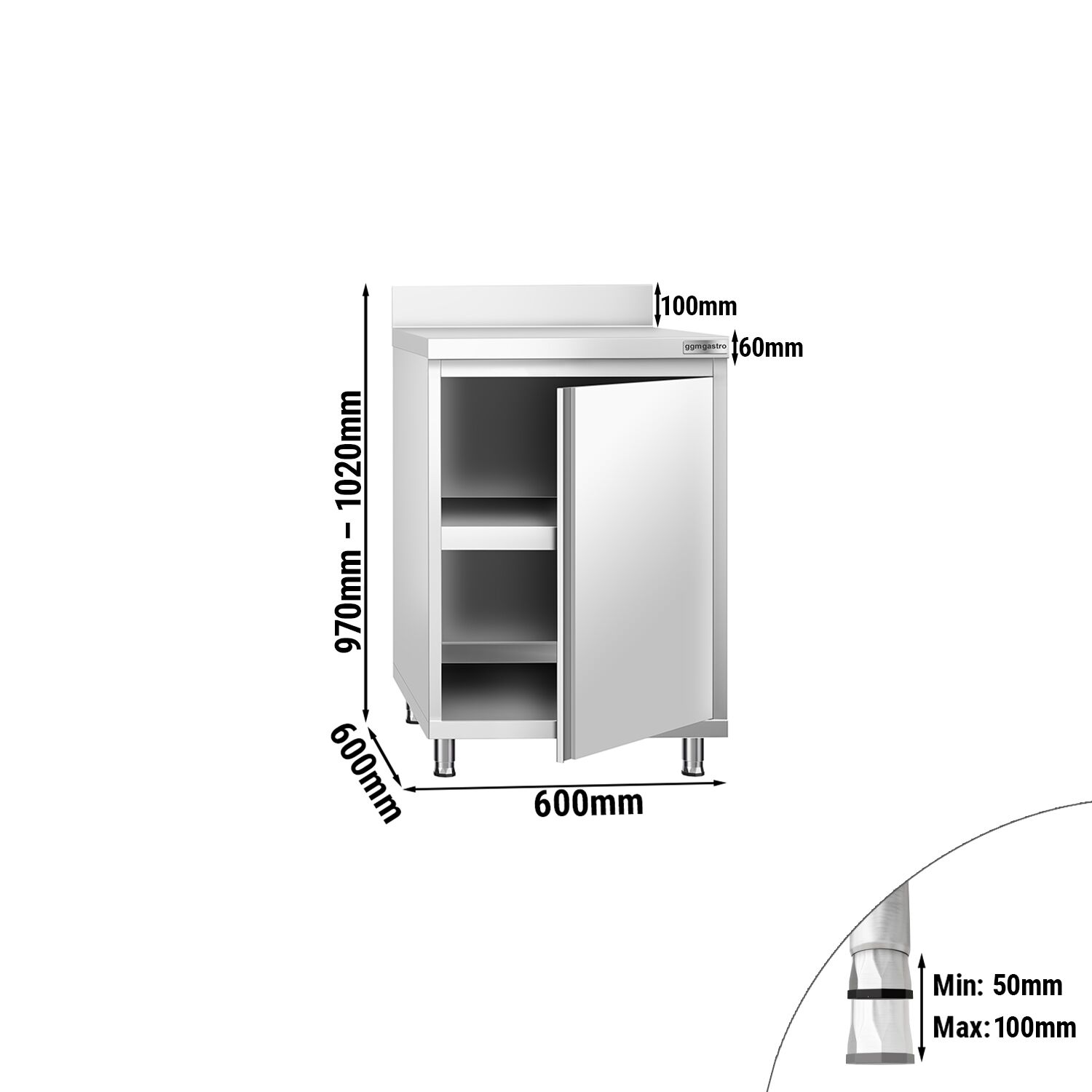 Roostevaba kapp 600×600mm, tiibustega, tagaserv