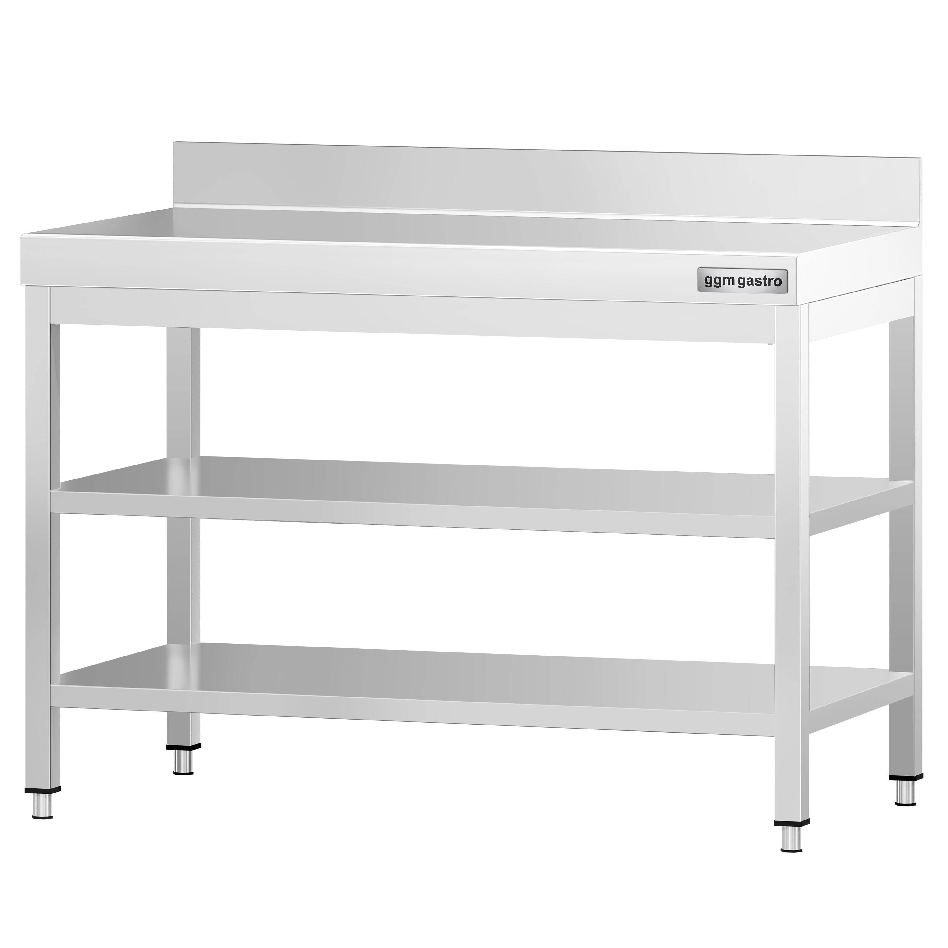 Roostevaba töölaud 1000 × 700 mm, 2 alariiulit, tagaservaga