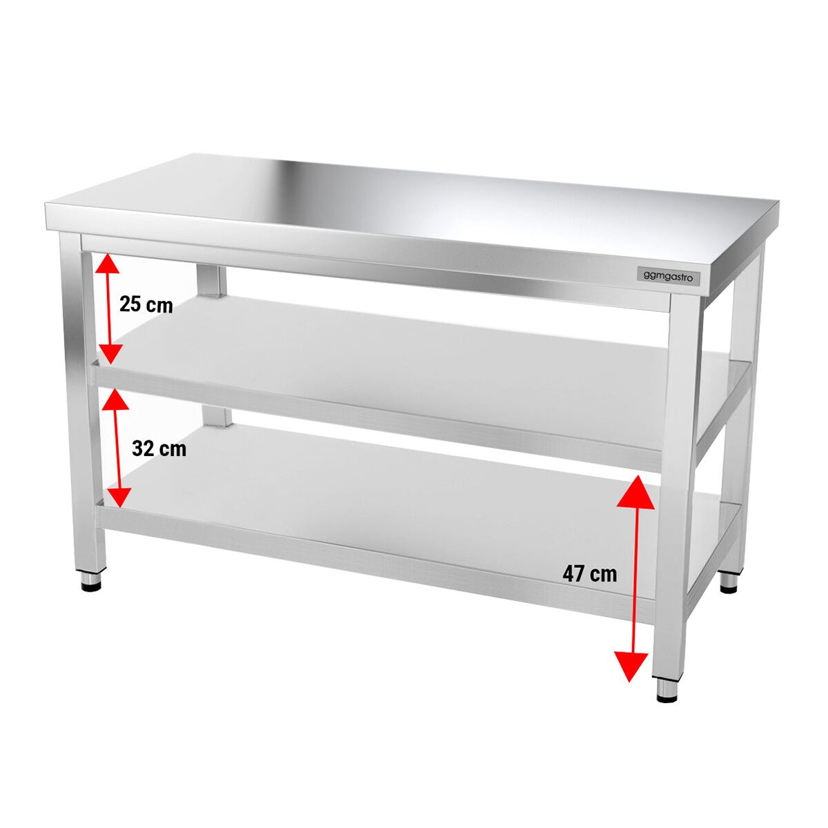 Roostevaba töölaud 1200 × 600 mm, 2 alariiulit
