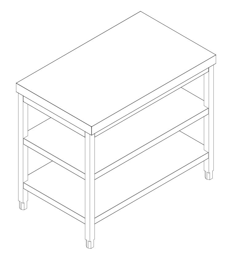 Roostevaba töölaud 1200 × 800 mm, 2 alariiulit
