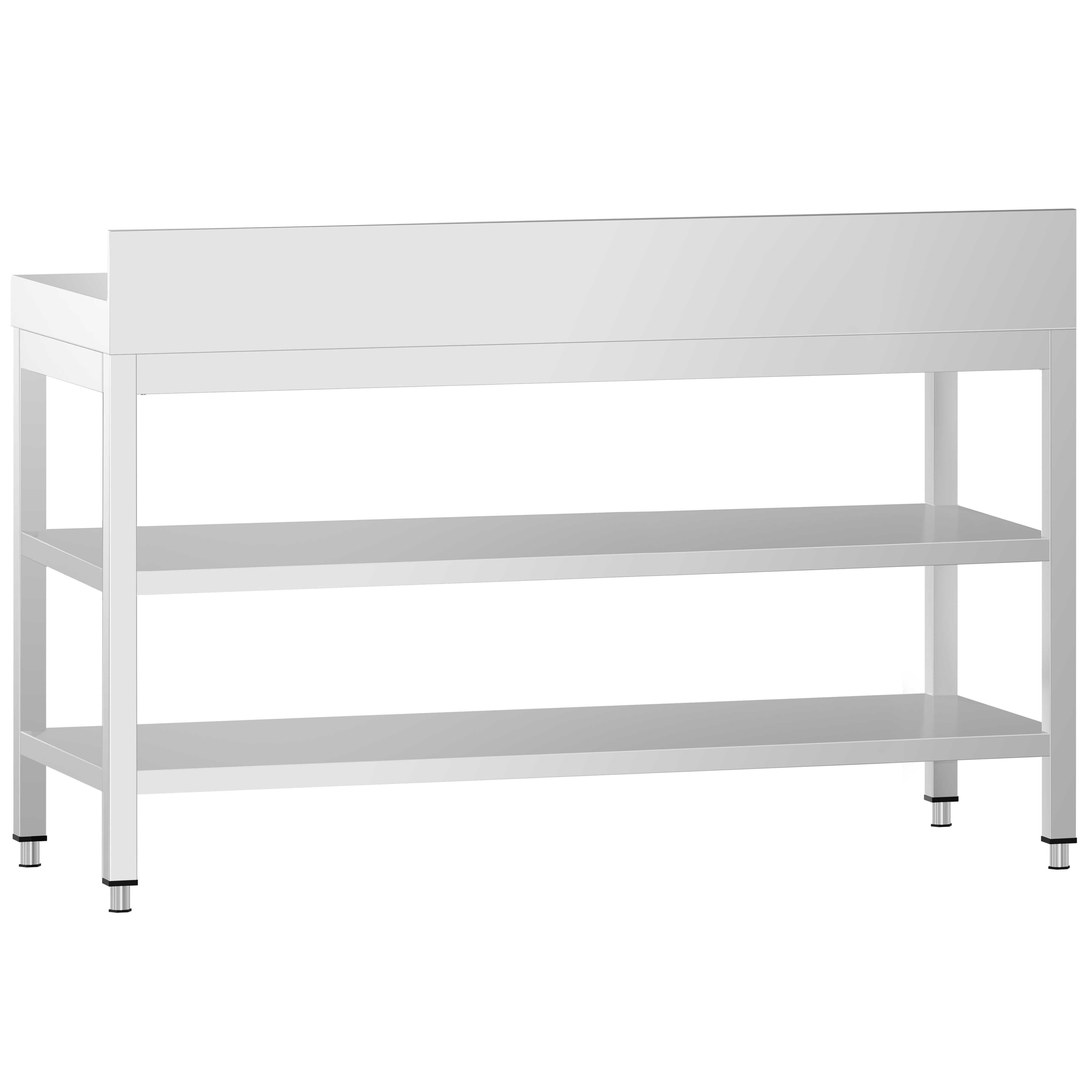 Roostevaba töölaud 1500 × 700 mm, 2 alariiulit, tagaservaga