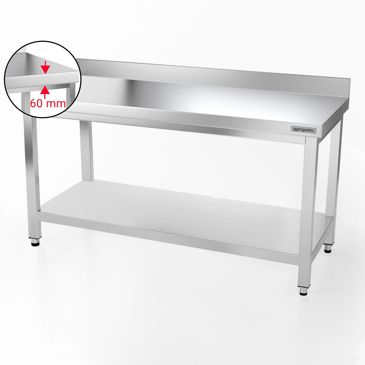 Roostevaba töölaud 1500 × 800 mm, tagaservaga