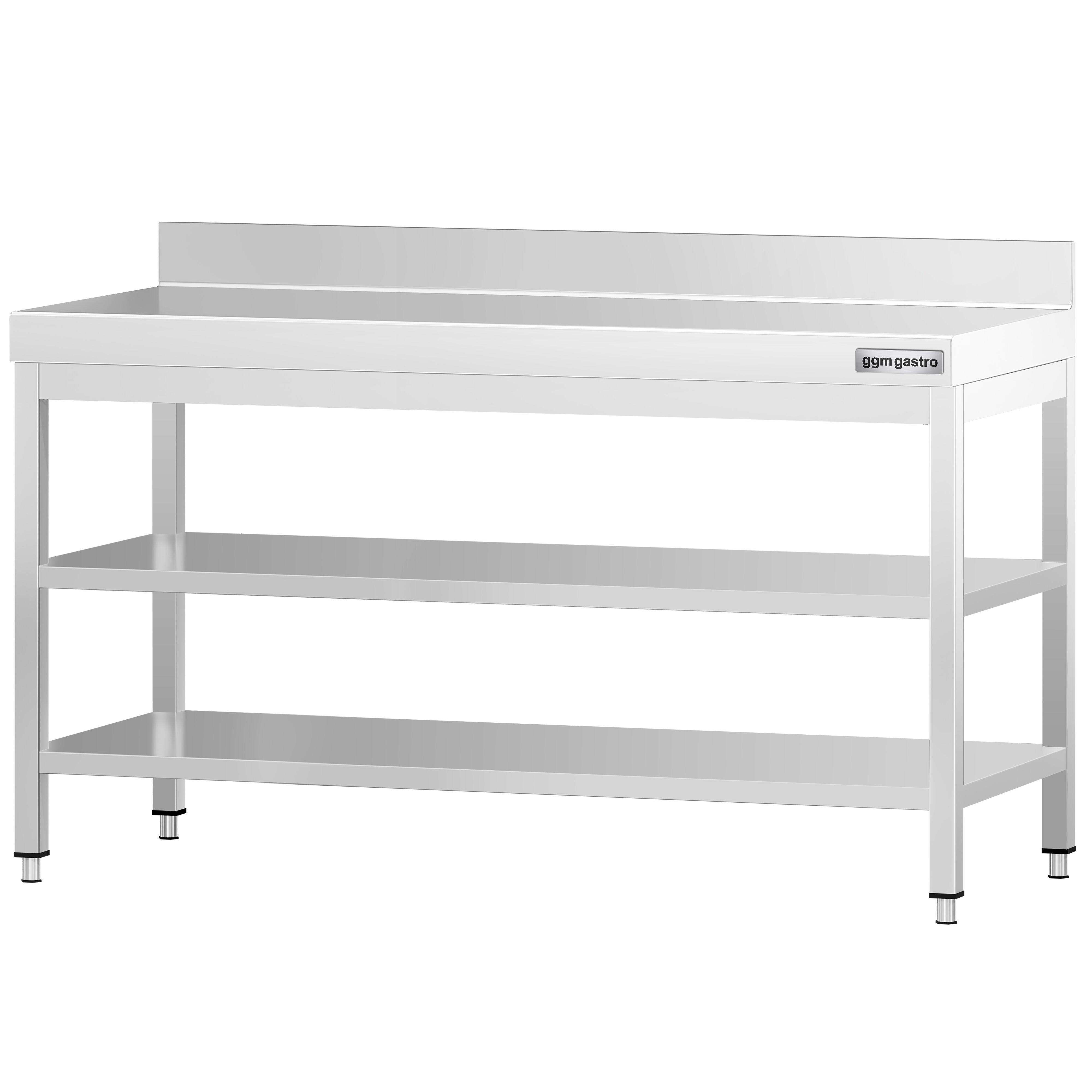 Roostevaba töölaud 1600 × 700 mm, 2 alariiulit, tagaservaga