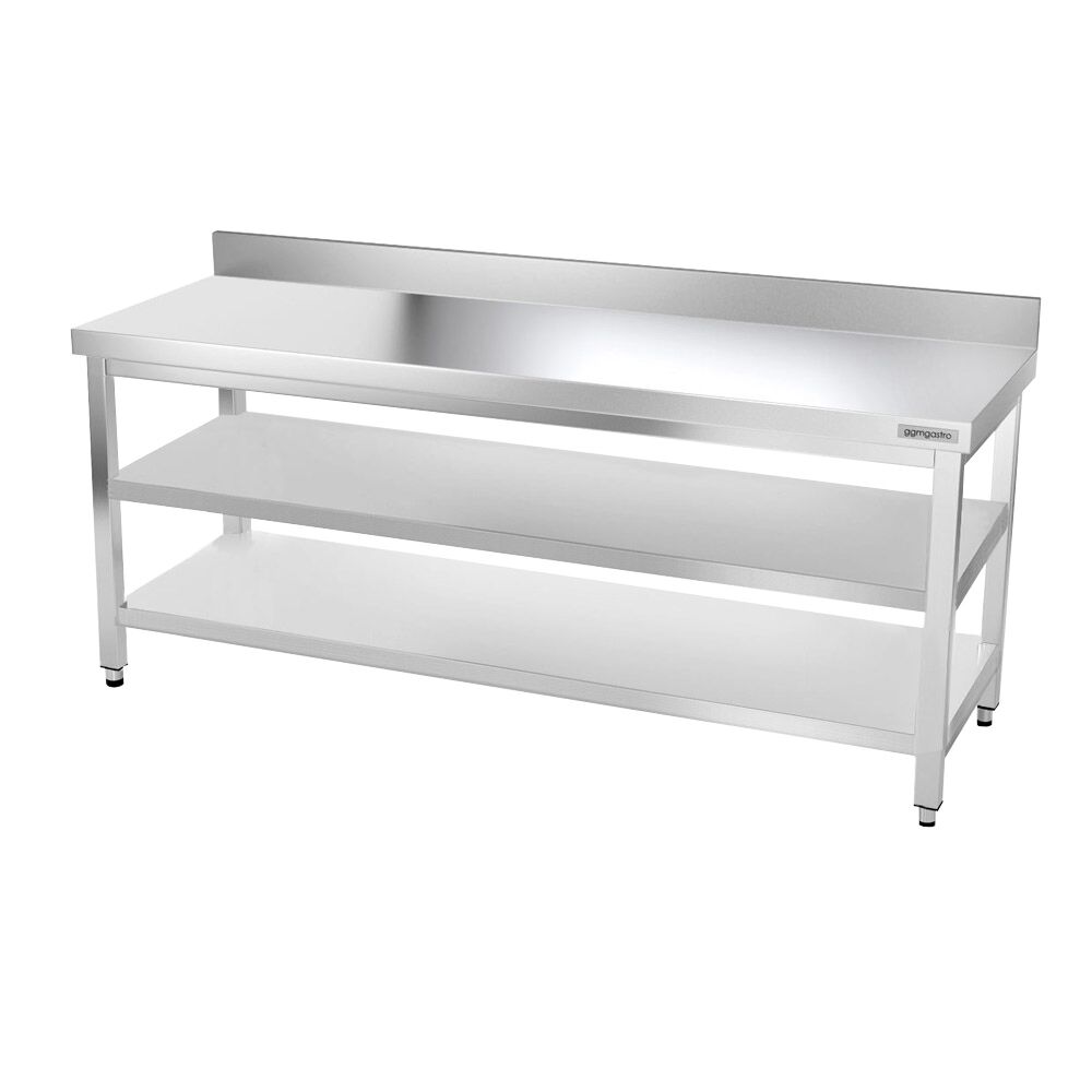 Roostevaba töölaud 1800 × 600 mm, 2 alariiulit, tagaservaga