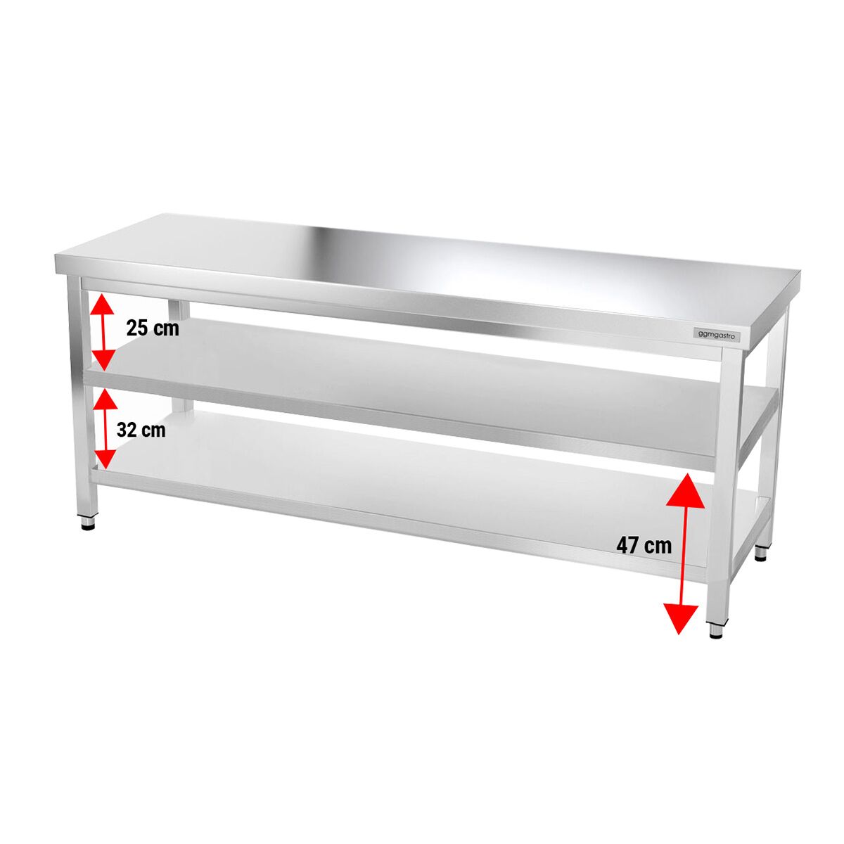 Roostevaba töölaud 1800 × 600 mm, 2 alariiulit