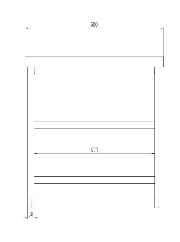 Roostevaba töölaud 1800 × 600 mm, 2 alariiulit