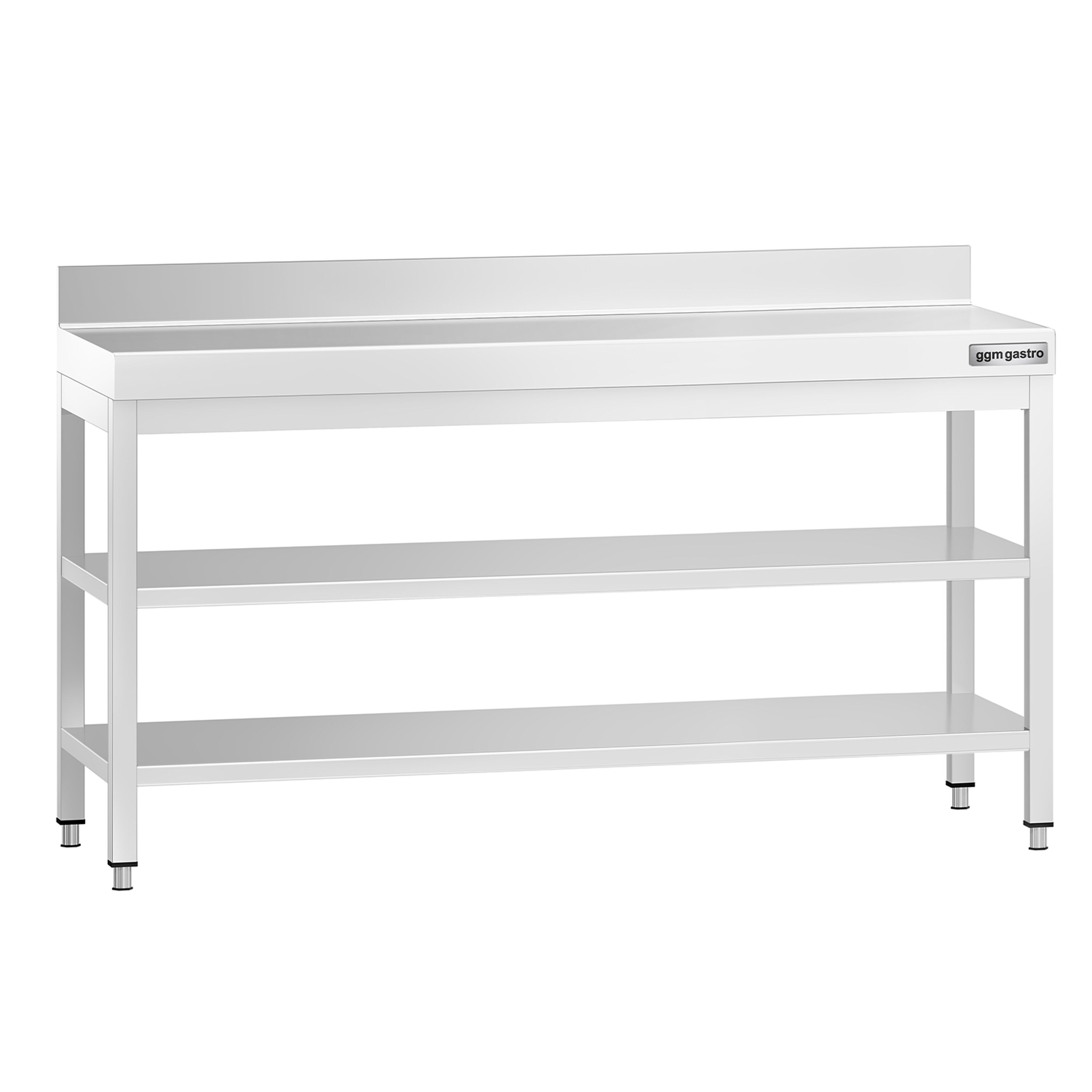 Roostevaba töölaud 1800 x 800 mm, 2 alariiulit, tagaservaga