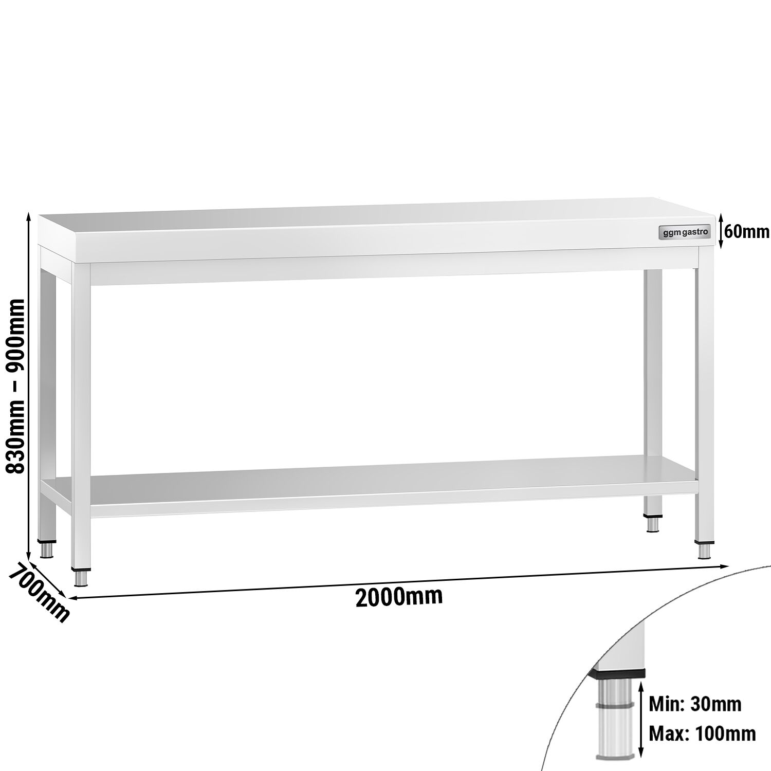 Roostevaba töölaud 2000 × 700 mm