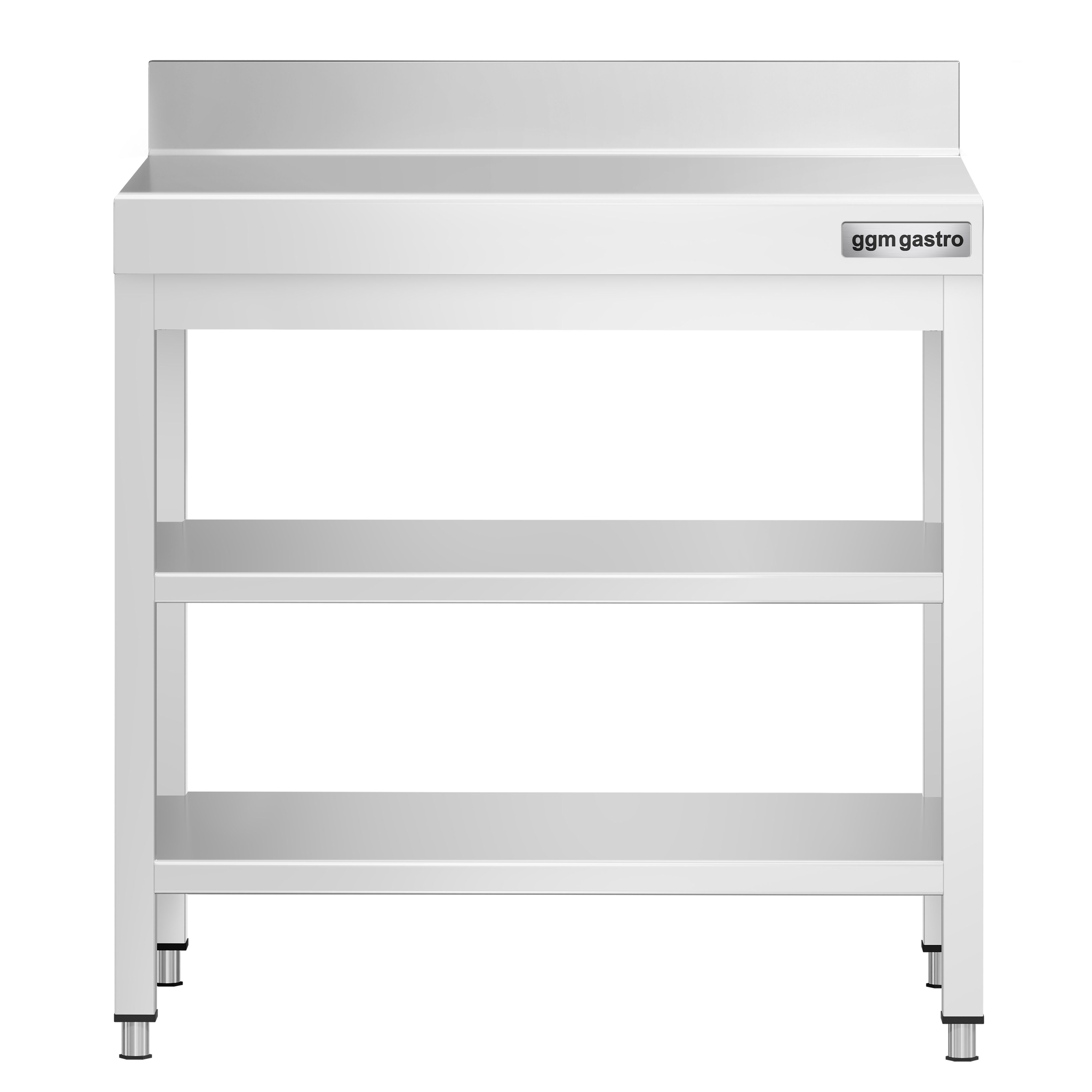 Roostevaba töölaud 600 × 700 mm, 2 alariiulit, tagaservaga