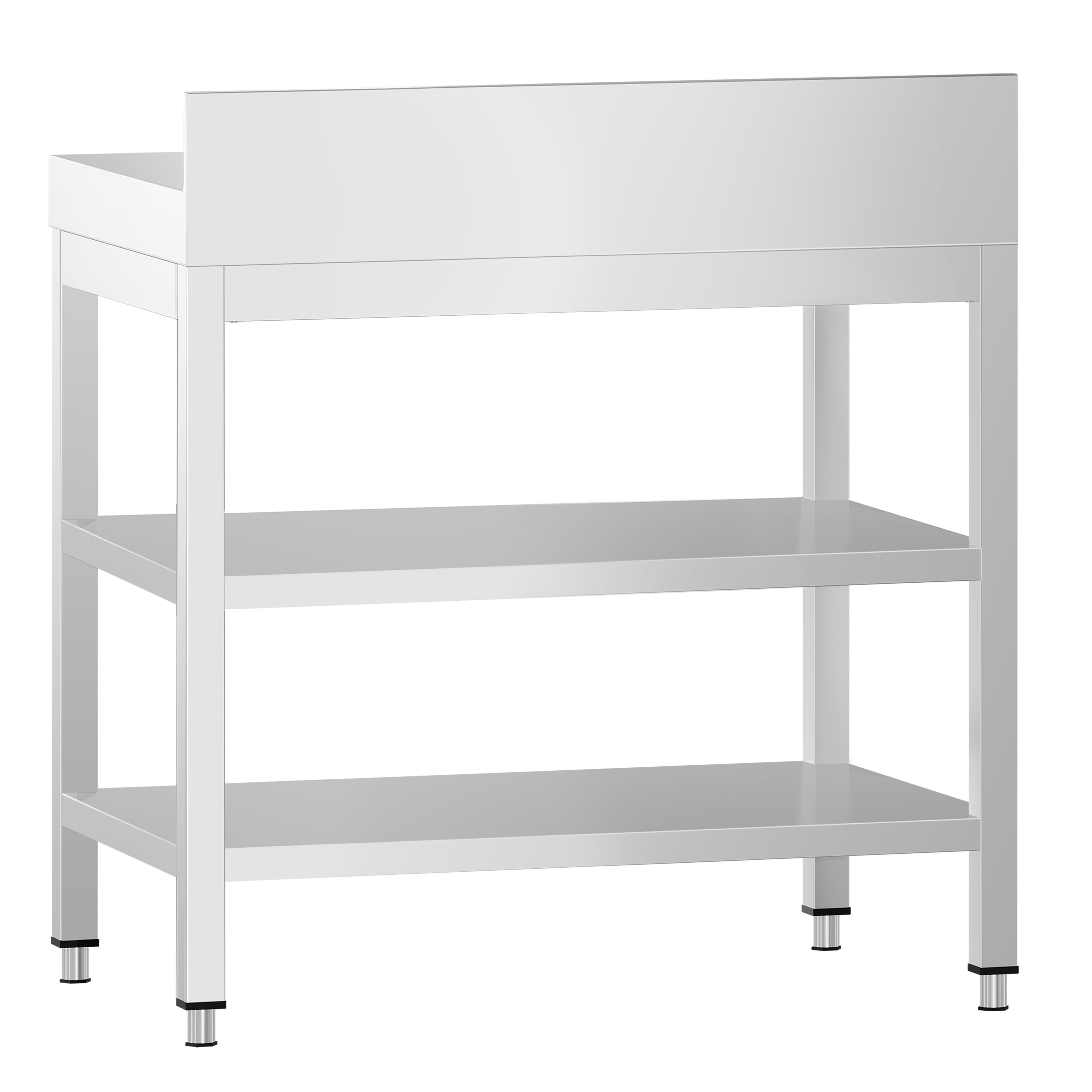Roostevaba töölaud 600 × 700 mm, 2 alariiulit, tagaservaga