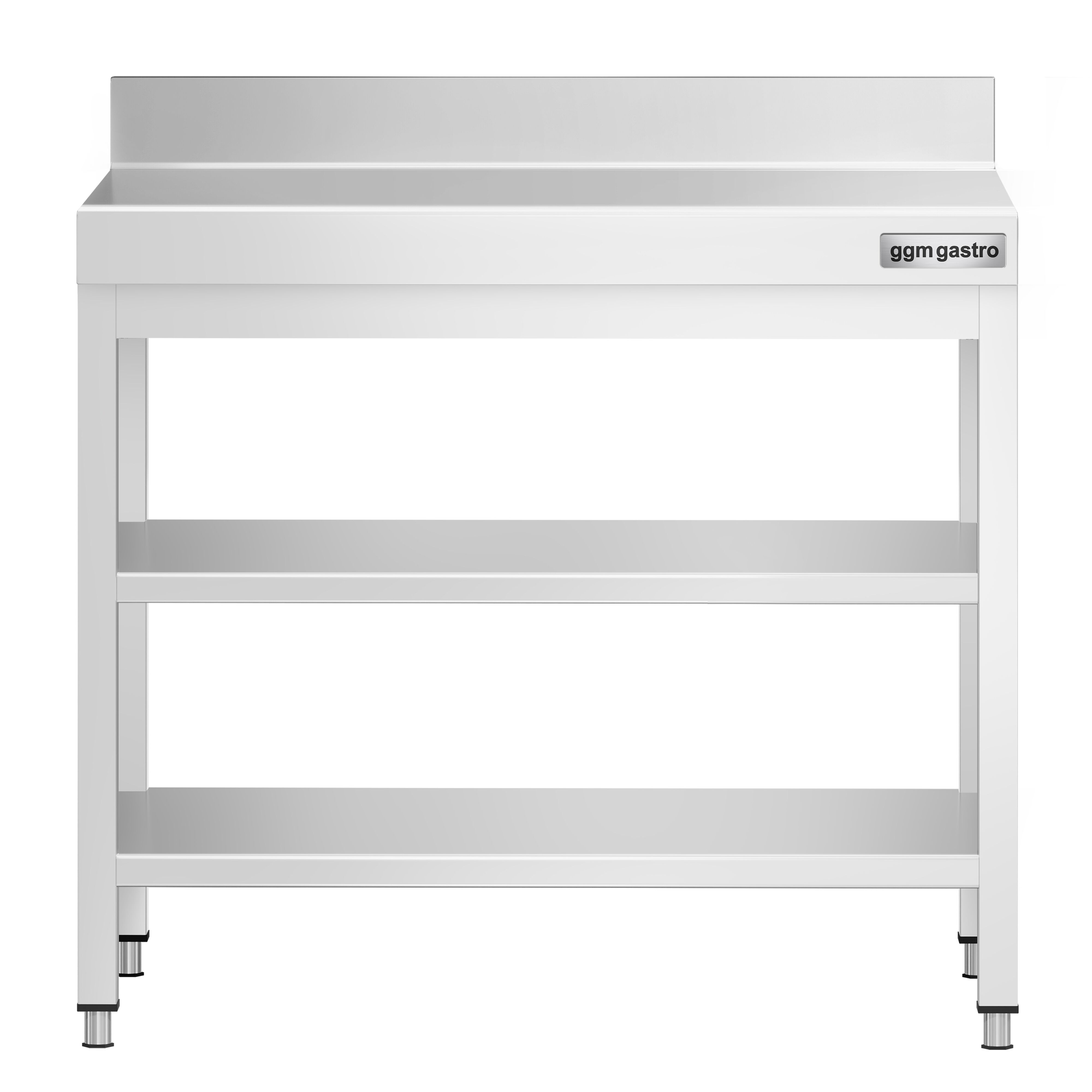 Roostevaba töölaud 700 × 600 mm, 2 alariiulit, tagaservaga