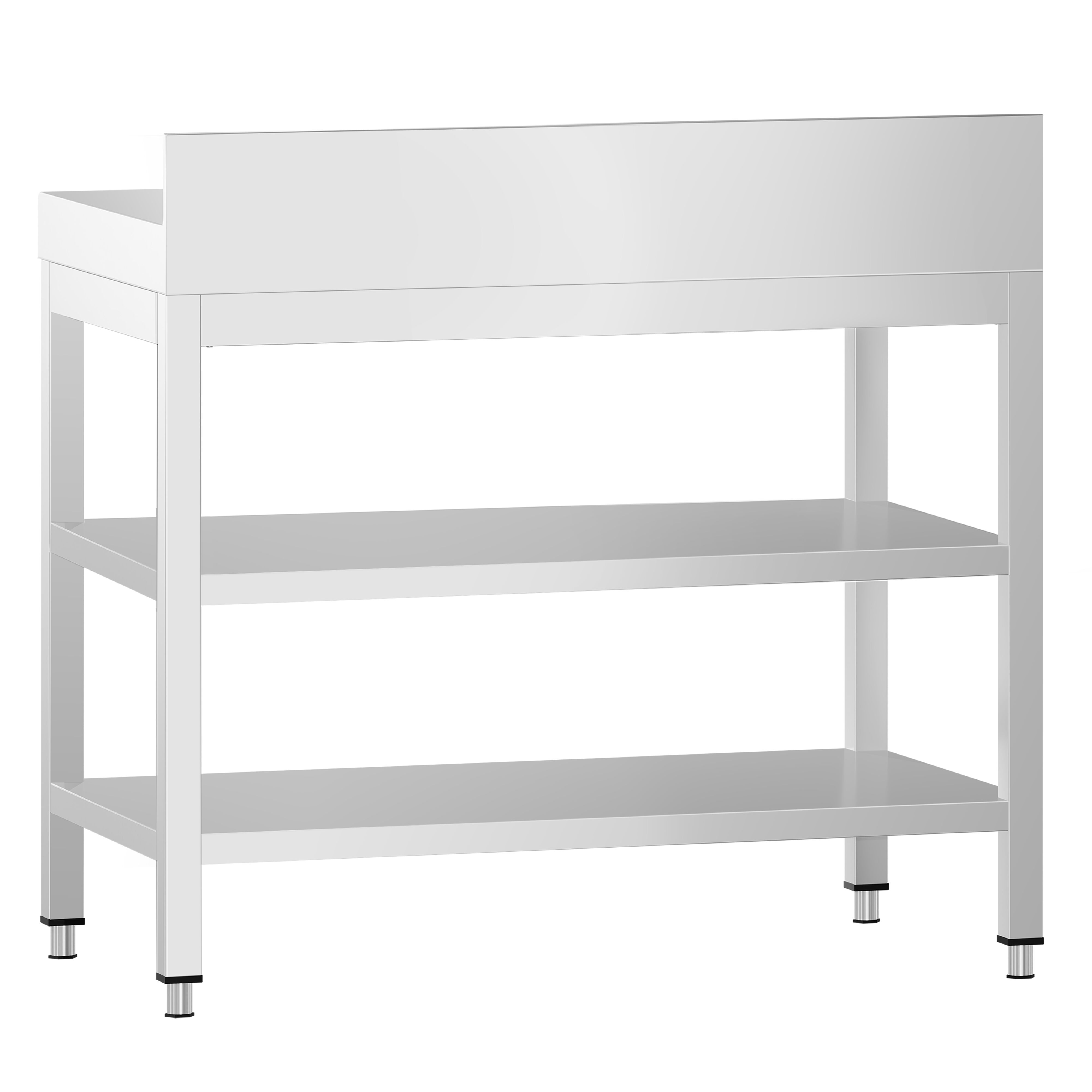 Roostevaba töölaud 700 × 600 mm, 2 alariiulit, tagaservaga