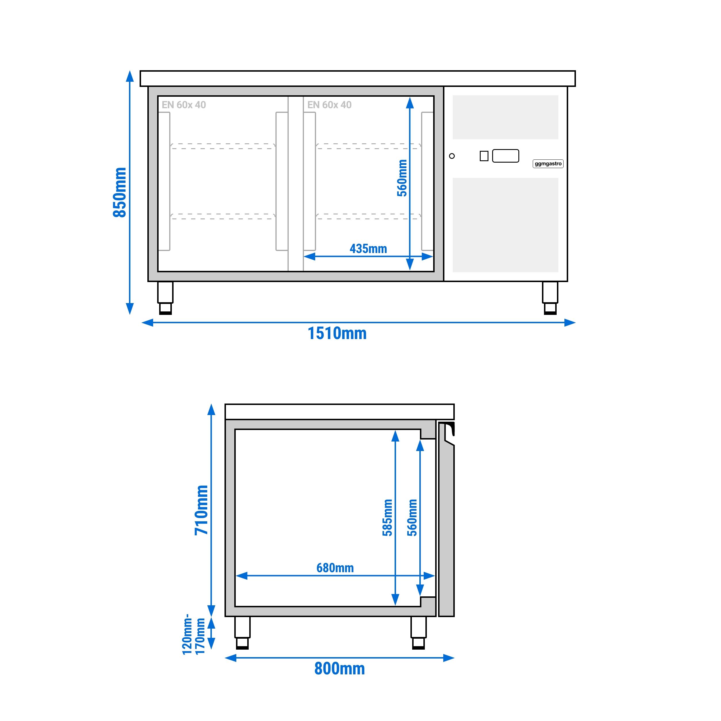 Pagarikülmlaud 1510×800mm, 2 ust