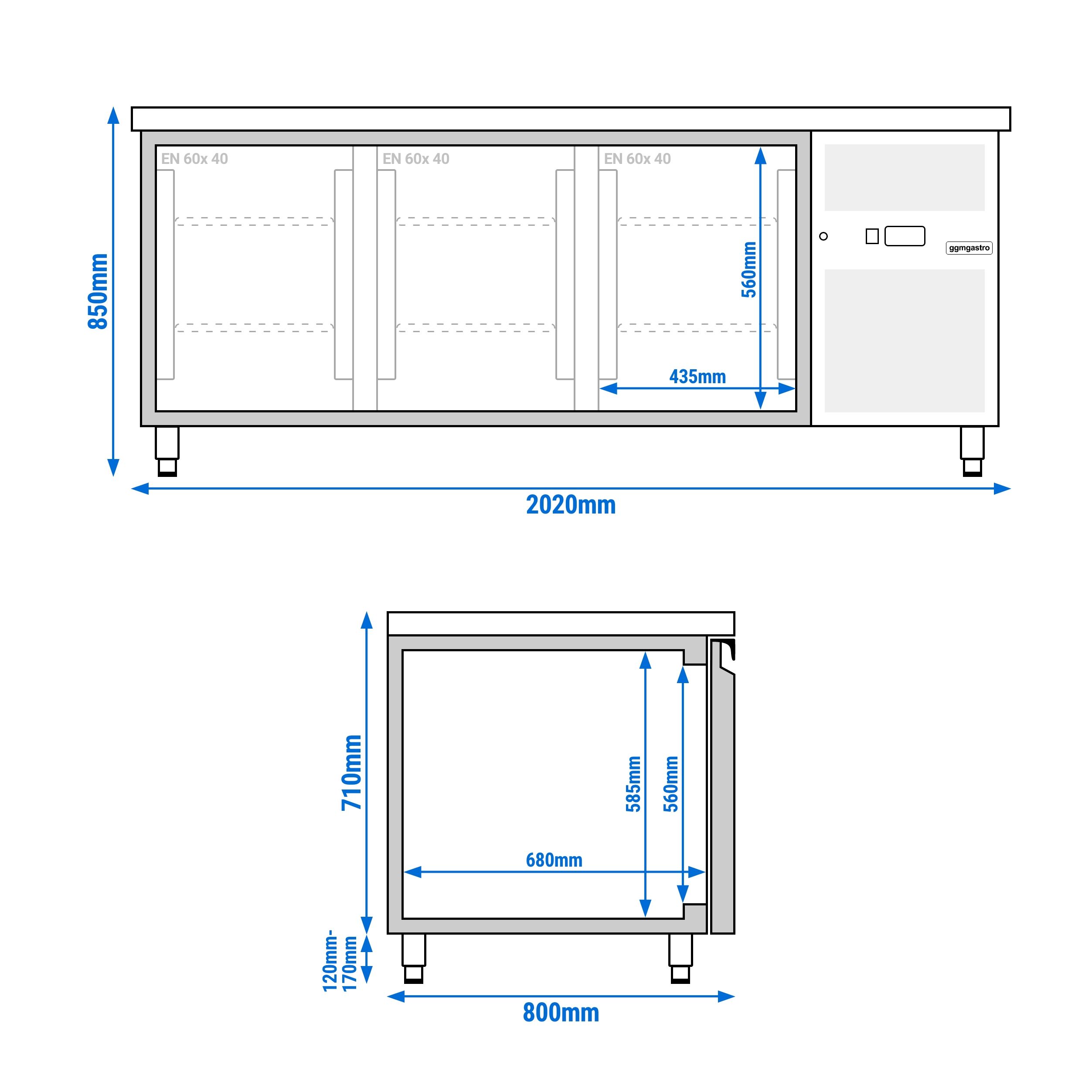 Pagarikülmlaud 2020×800mm, 3 ust