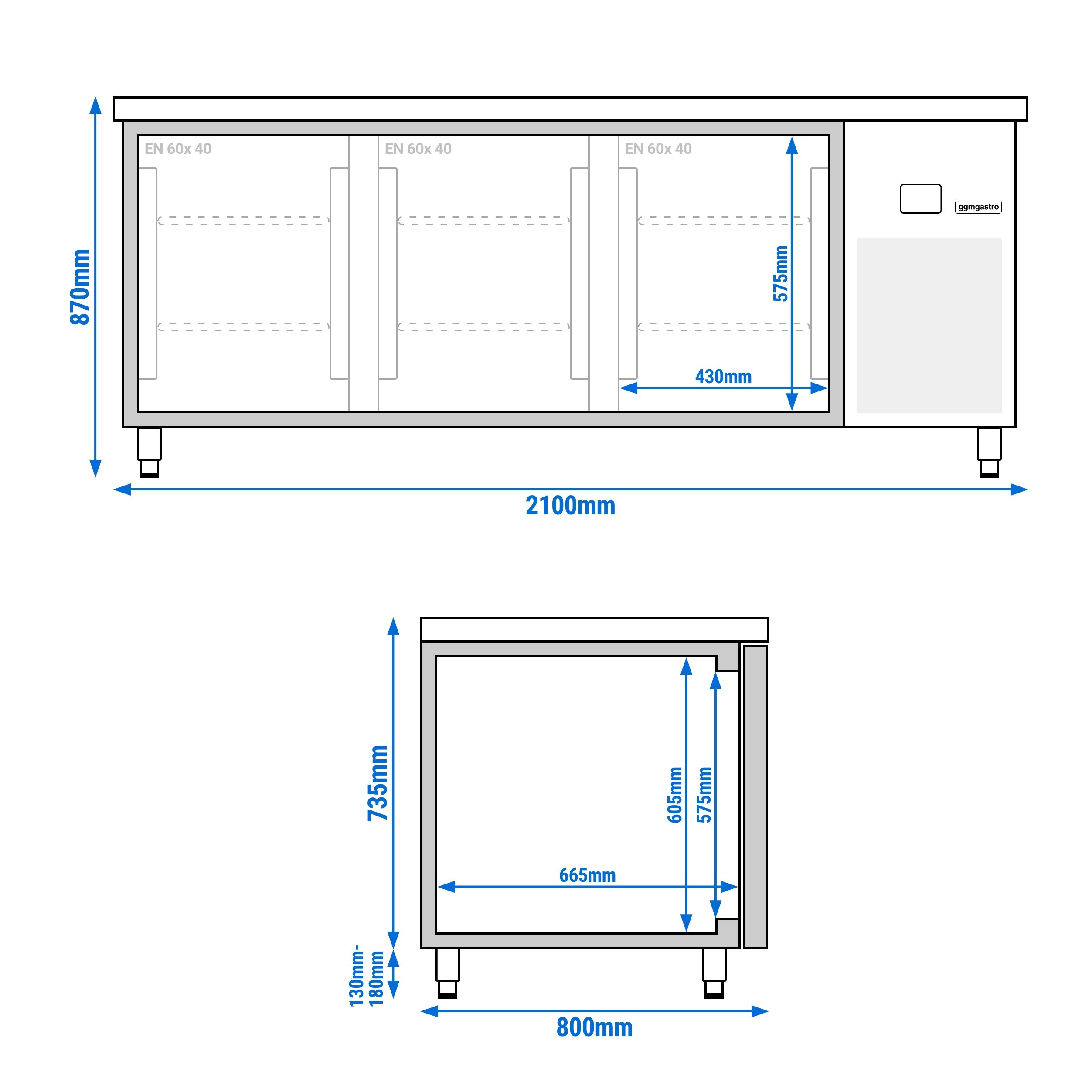 Pagarikülmlaud 2100×800mm, 3 ust