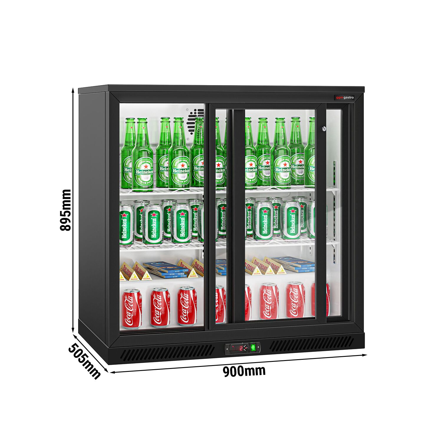Baarikülmik, 220 L, 2 lükandklaasust, must