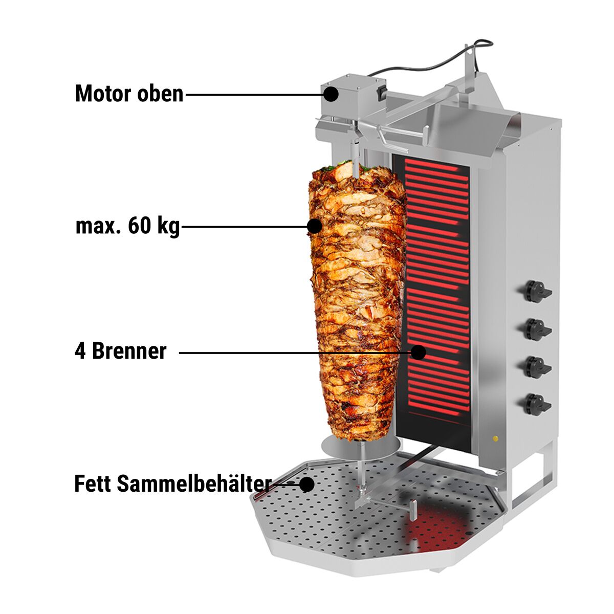 Elektriline kebabigrill 4 põletiga