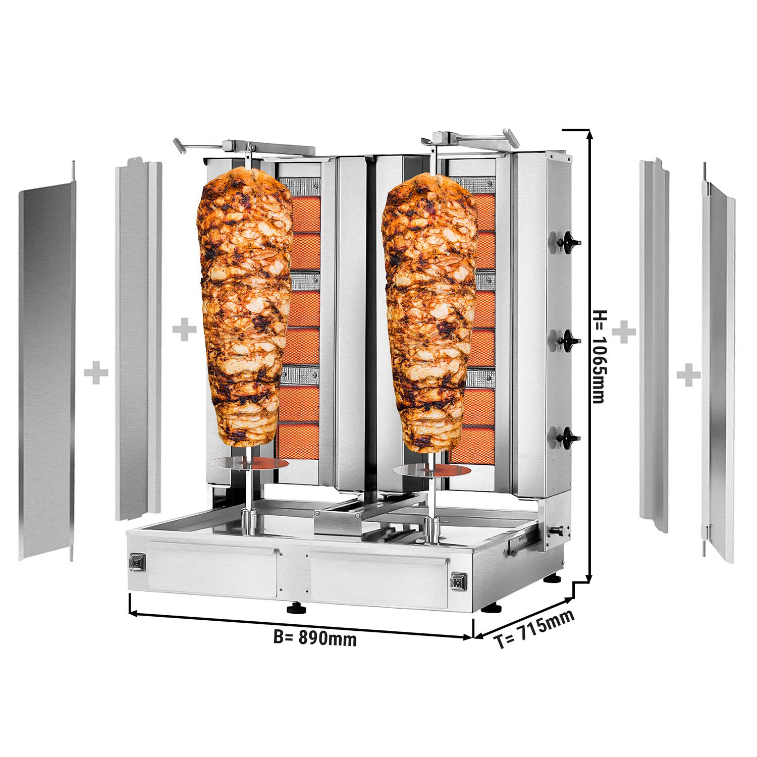 Topelt gaasikebabigrill 2×3 põletit