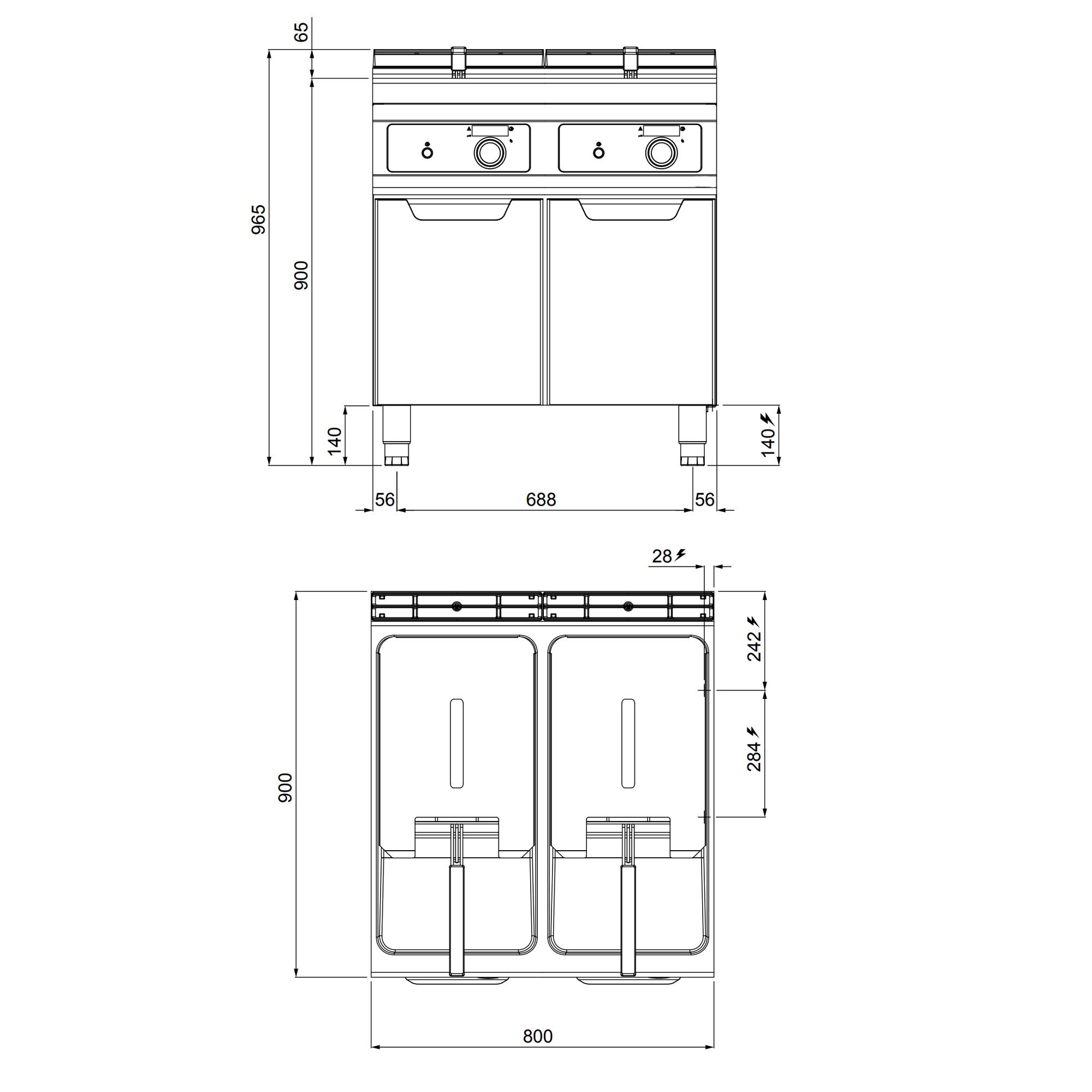 Põranda elektrifritüür 22+22L, 44kW, elektrooniline
